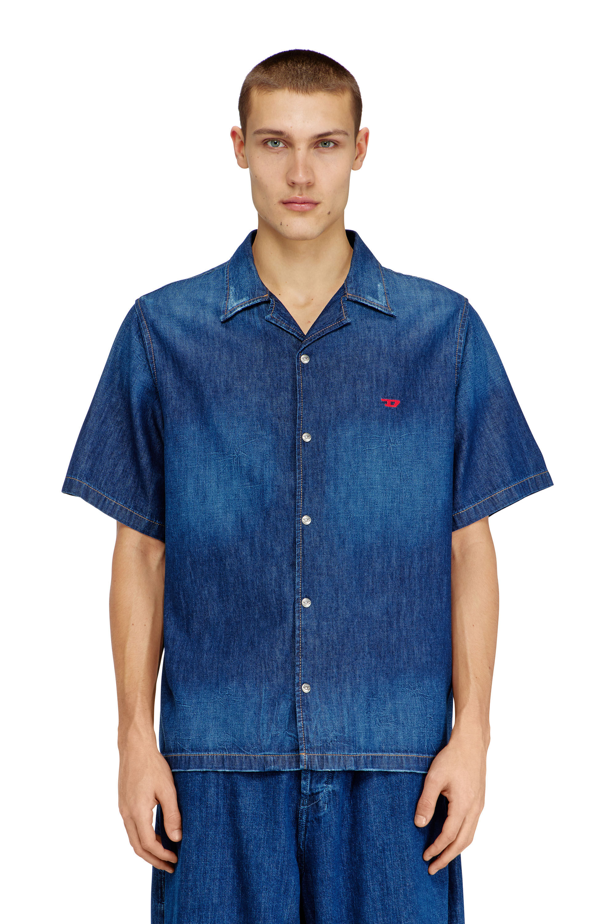 Diesel - D-NABIL-D, Male's Denim short-sleeve shirt in ブルー - 3