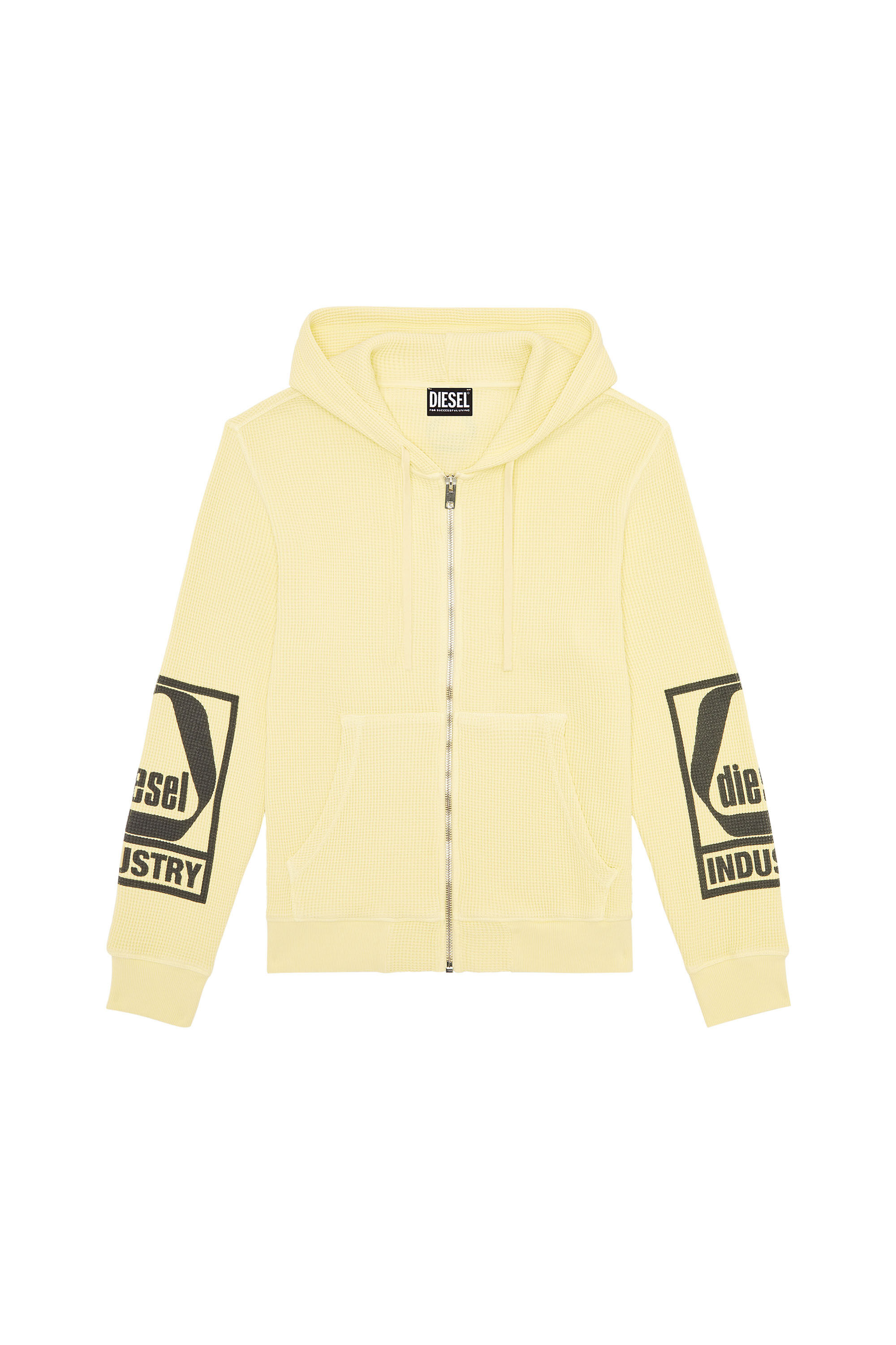 Diesel - S-GINAFFLE-HOOD-ZIP, Male's スウェット フーディー ジップアップ in Yellow - 2