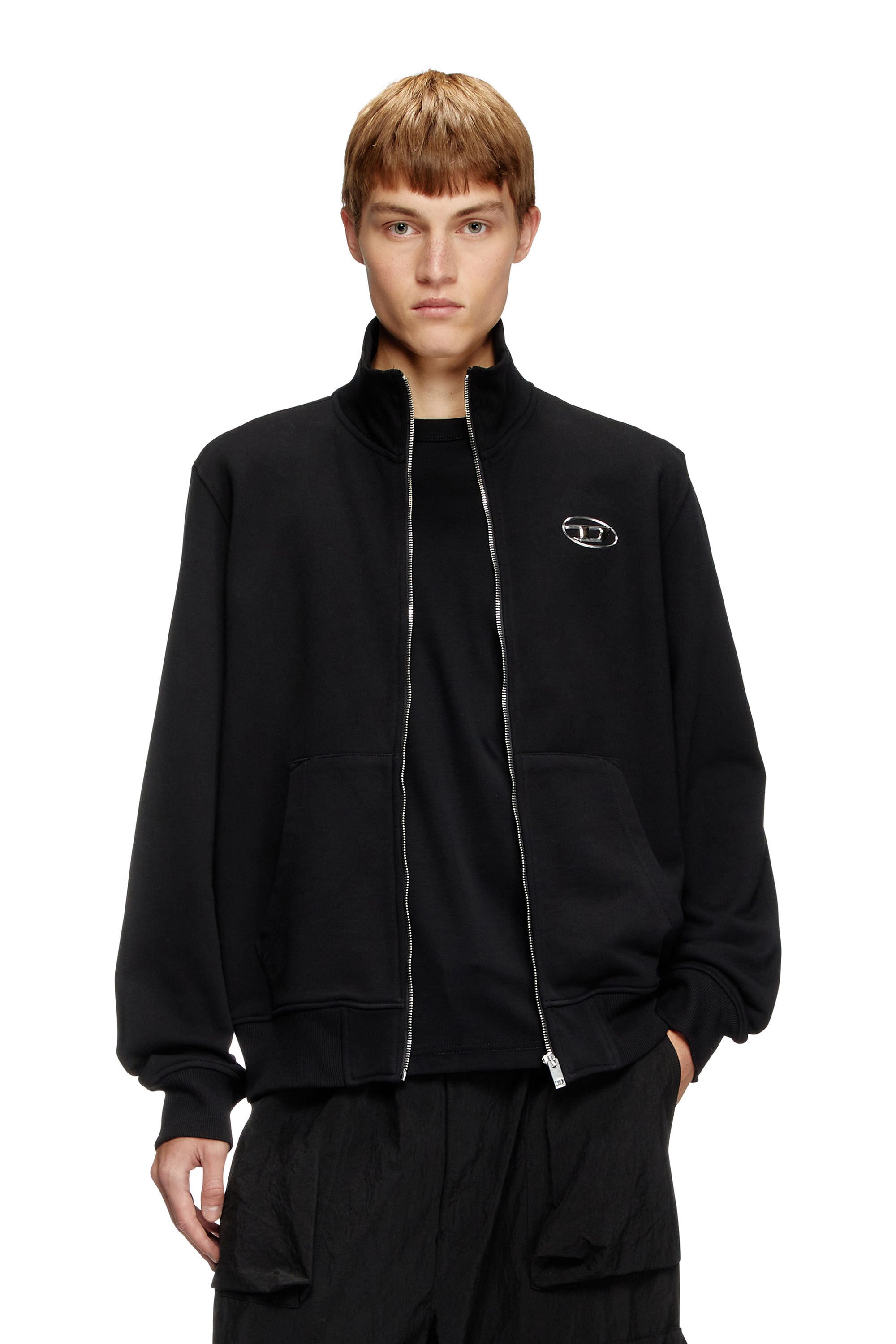 Diesel - S-GINNI-ZIP-OD, Male's Zip-up sweatshirt with metallic logo in ブラック - 3