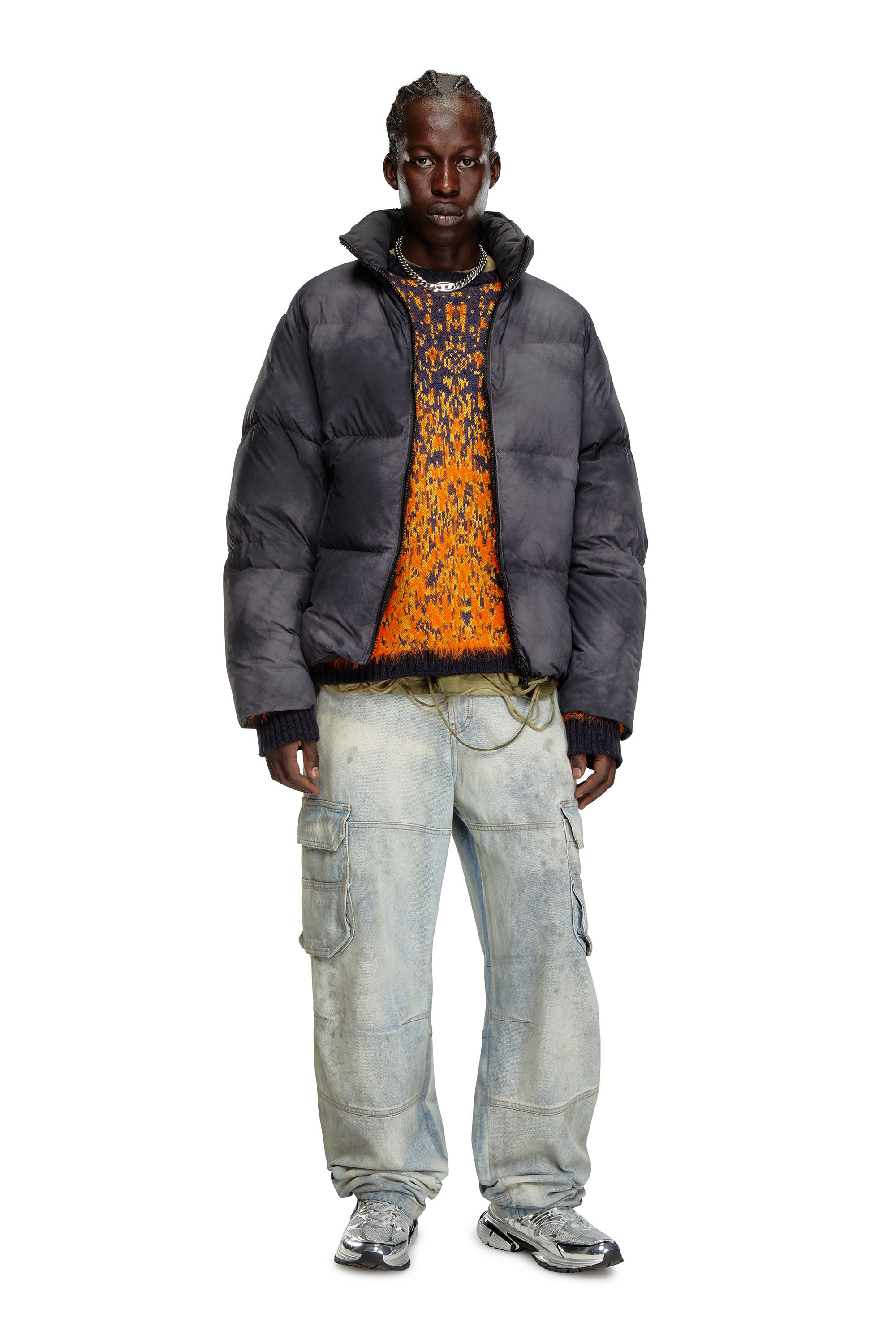 W-RAVEEL Hooded down jacket in patchy nylon｜ブラック｜メンズ｜DIESEL