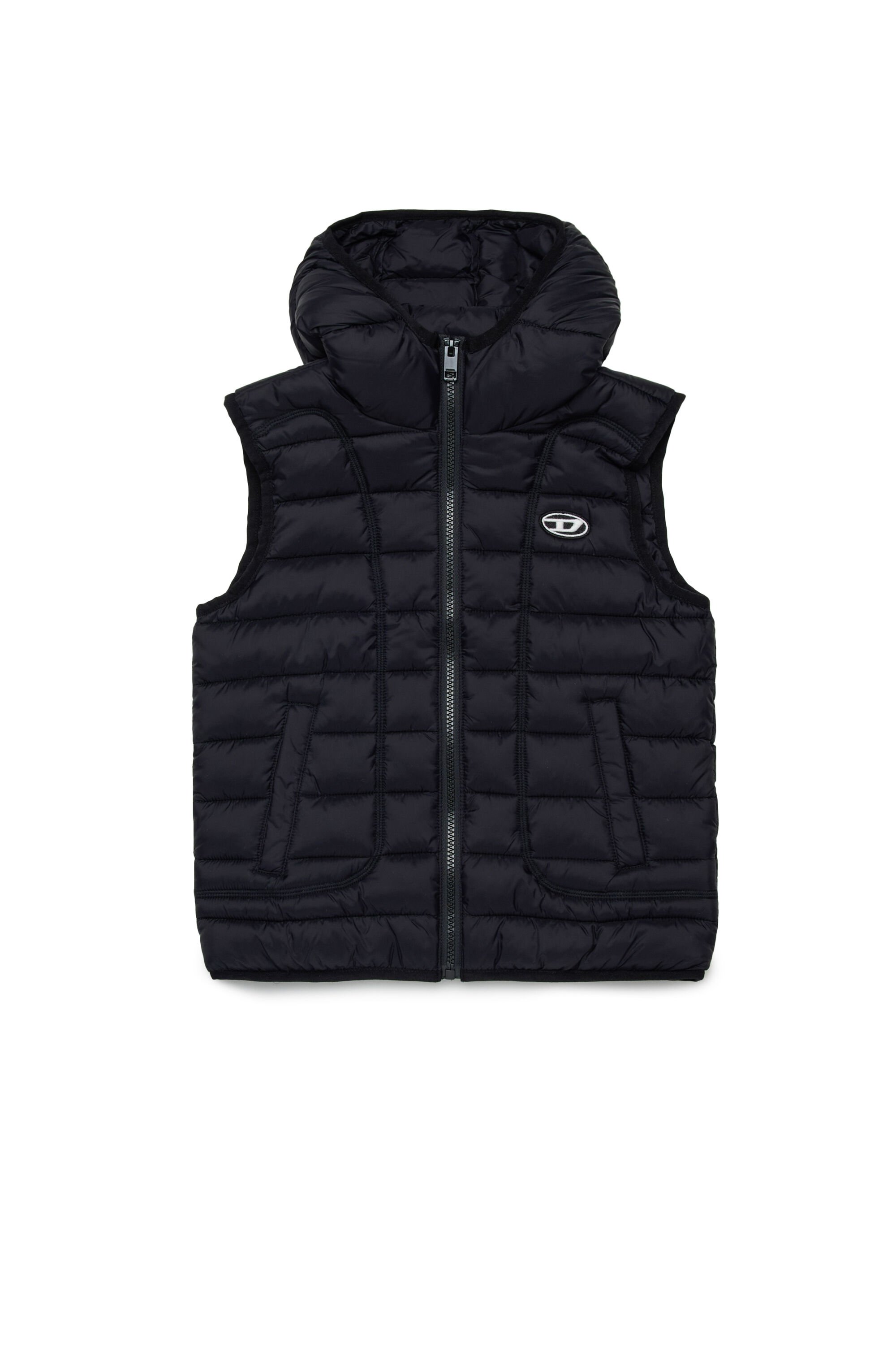 Diesel - JWTEMPLE, Unisex's Nylon vest with hood in ブラック - 1