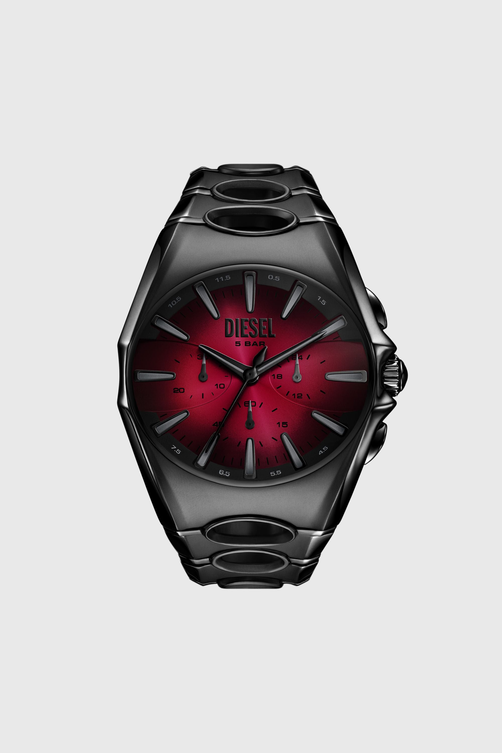 DIESEL 腕時計 レッドブラック DZ4696 WATCH D-Curve black stainless steel watch｜ブラック｜メンズ