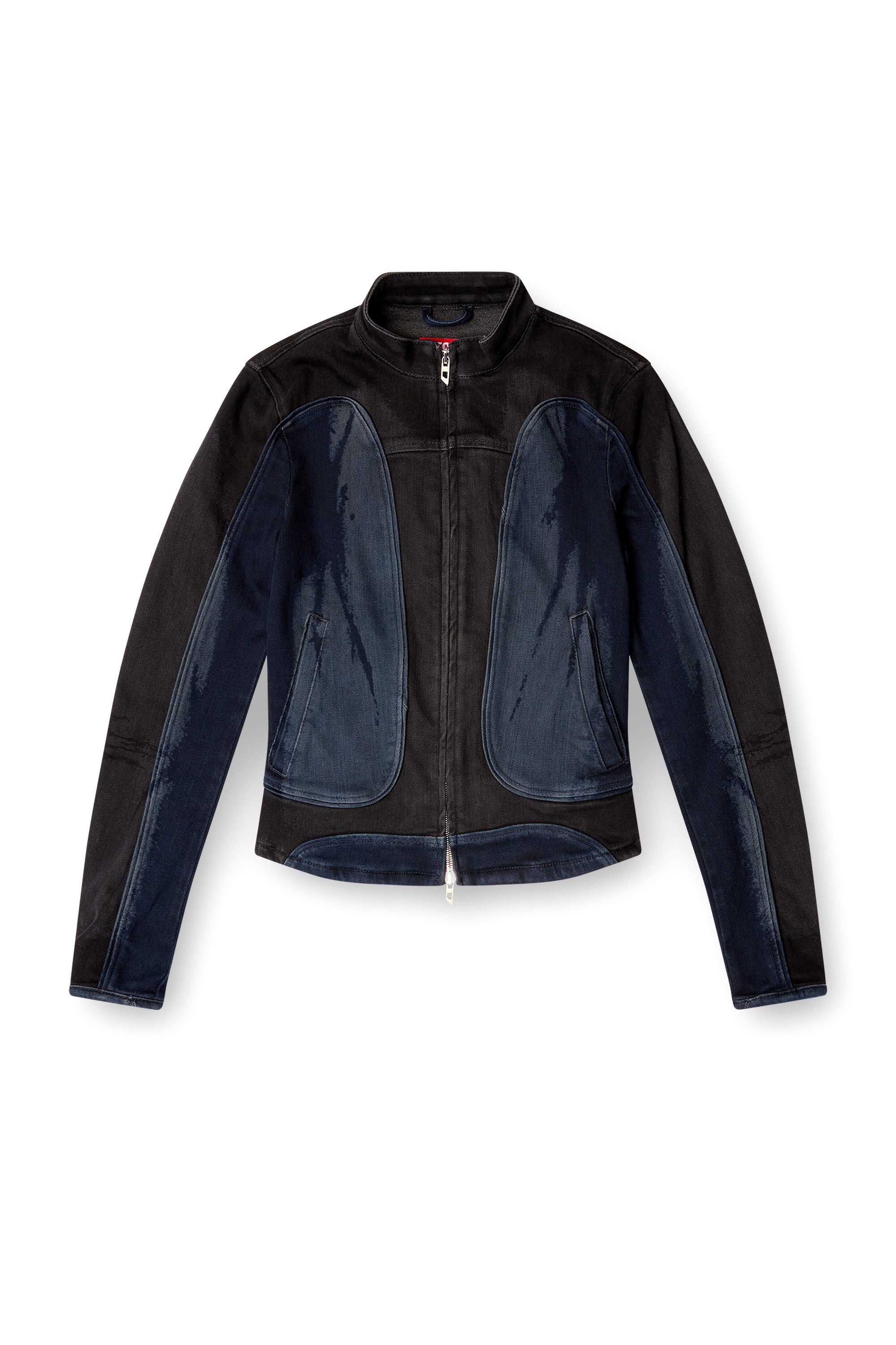 Diesel - DE-MORNY-S, Female's Biker-style jacket in bicolour denim in ブラック/ブルー - 2
