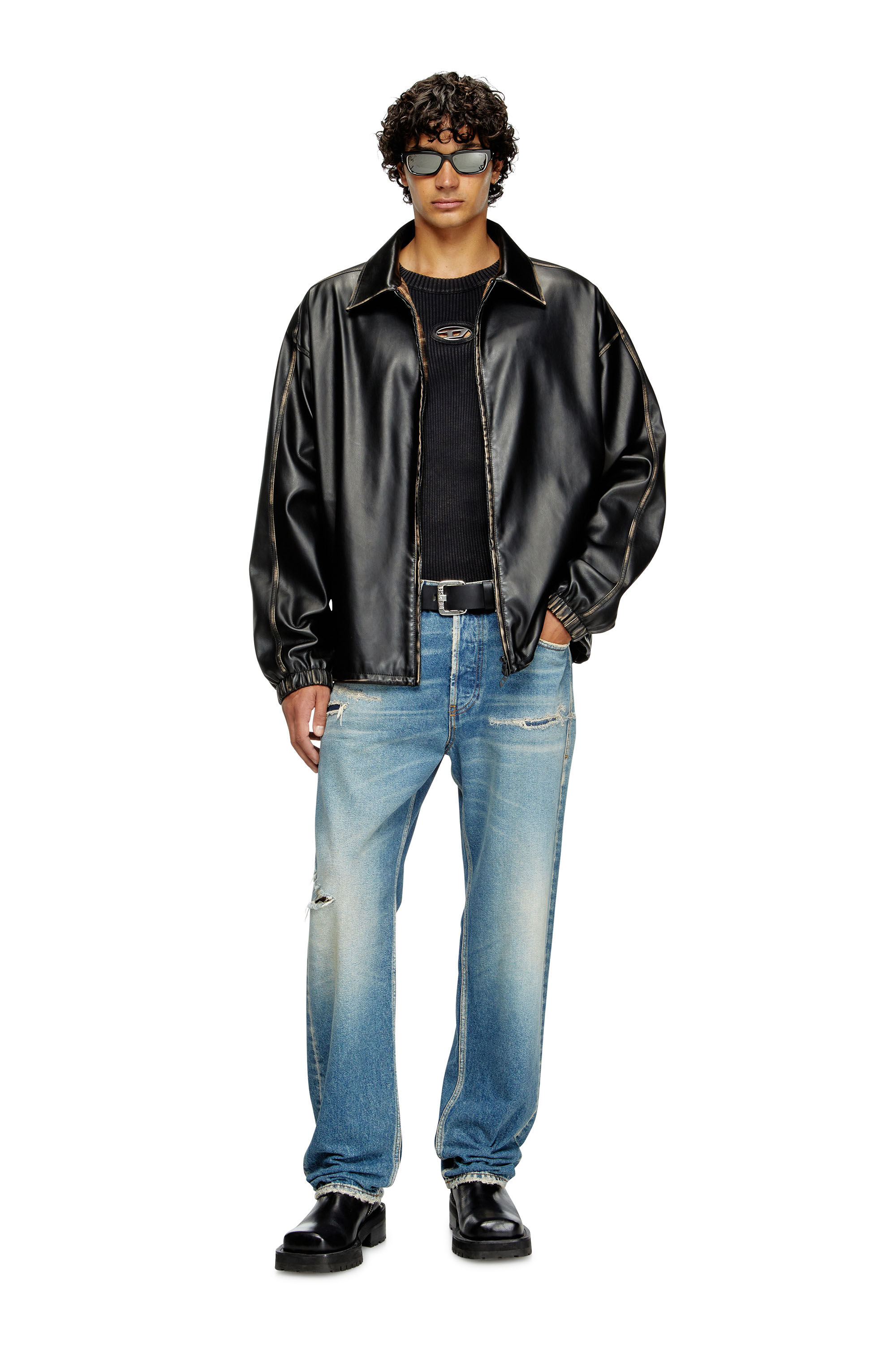 Diesel - K-DARIN-D, Male's Distressed jumper with cut-out logo in ブラック - 1