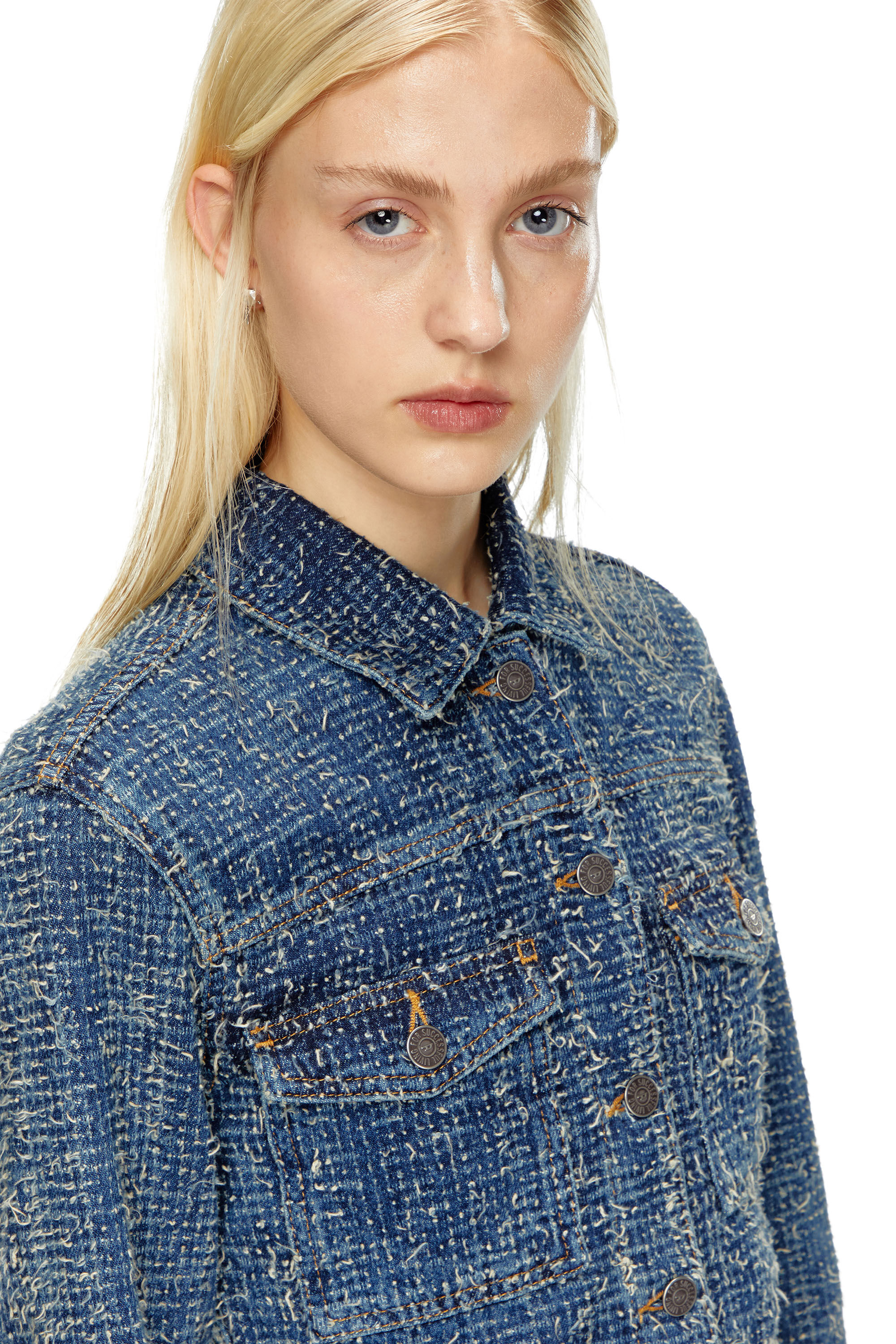 Diesel - DE-ATEL-S, Female's Cropped jacket in bouclé denim in ミディアムブルー - 4