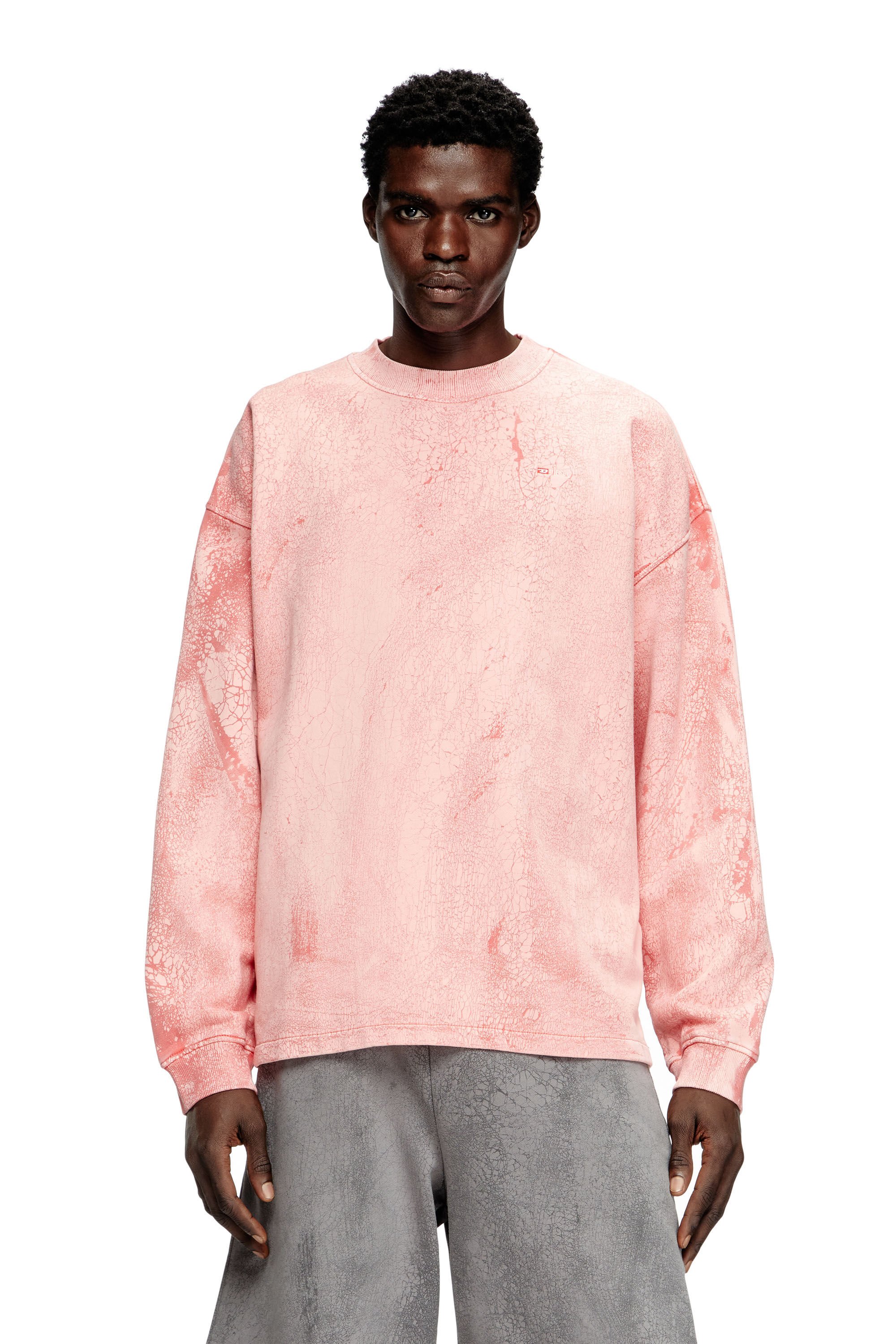 Diesel - S-BAXT-T1, Male's Cracked-effect sweatshirt with micro logo in ピンク / ホワイト - 3