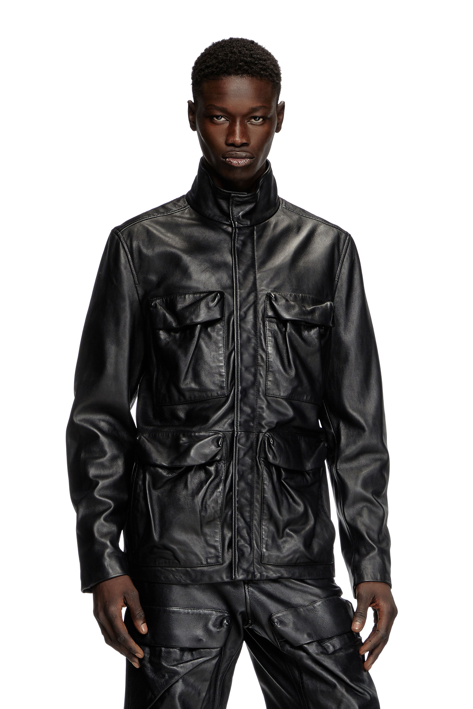 Diesel - L-GAST, Unisex's Leather jacket with utility pockets in ブラック - 3