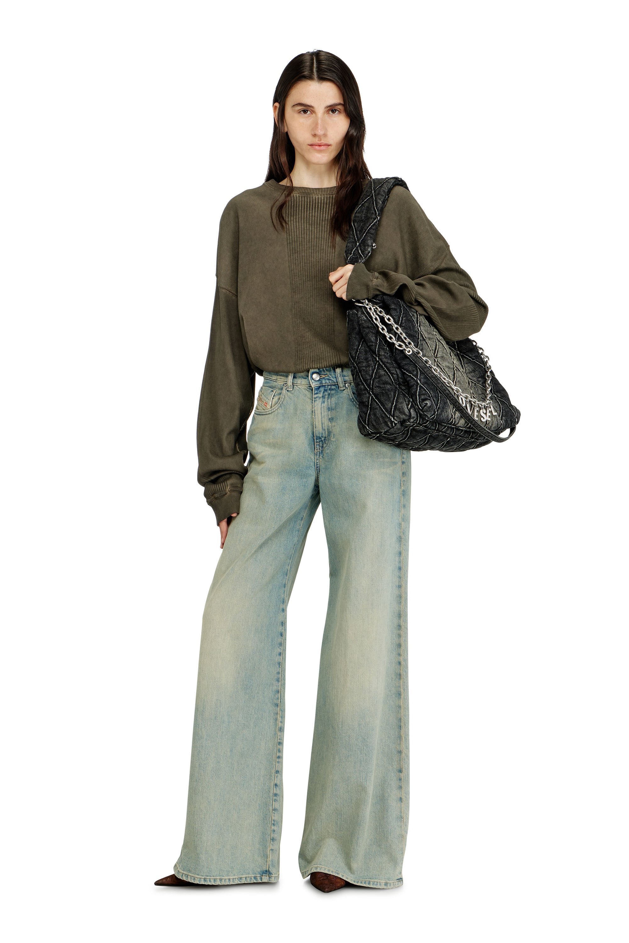 Diesel - CHARM-D SHOULDER L, Female's Charm-D-Large shoulder bag in treated quilted denim in ブラック - 1