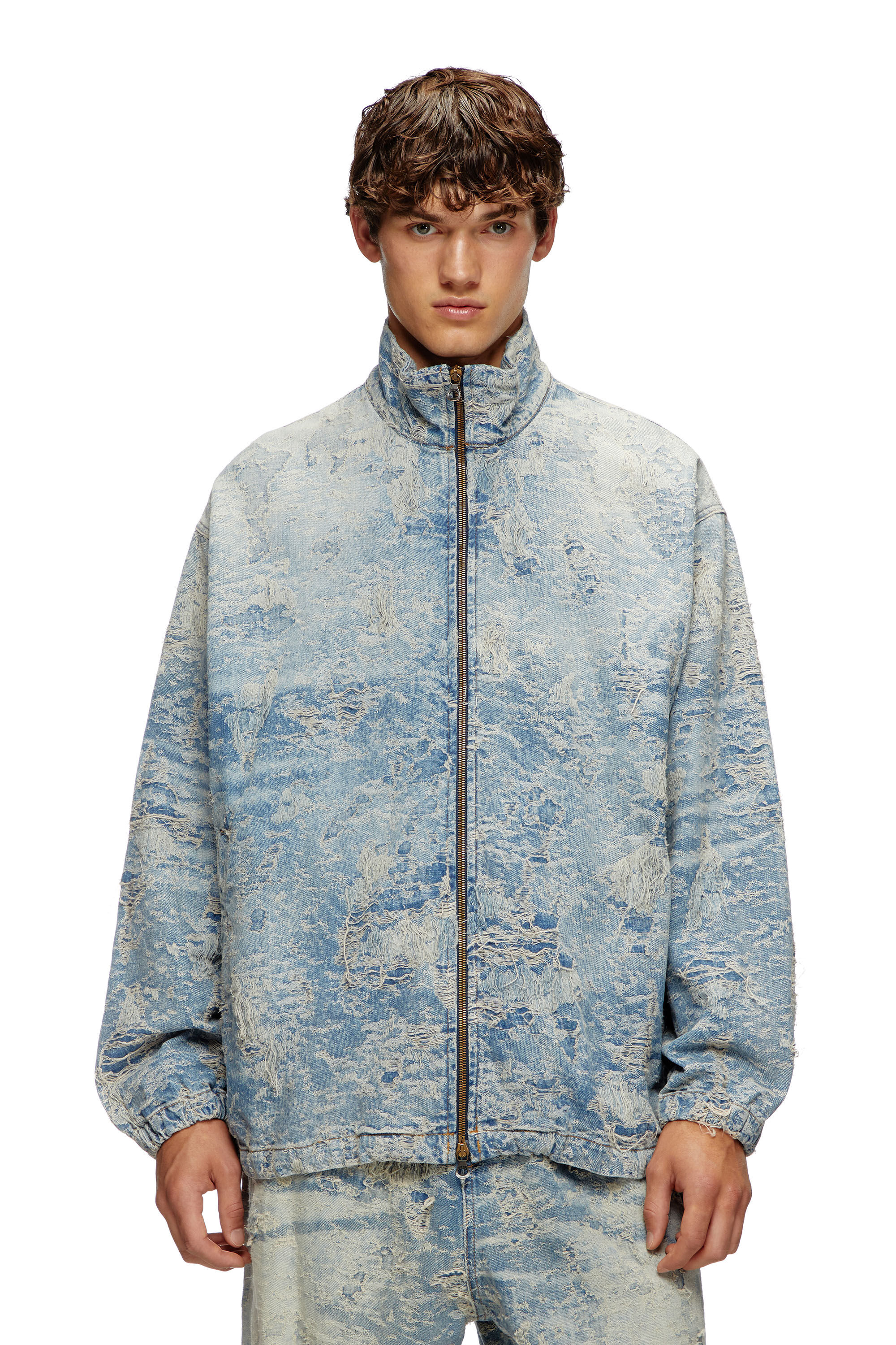 Diesel - D-KRAP-FSF, Unisex's Zip jacket in dirty jacquard denim in ライトブルー - 3