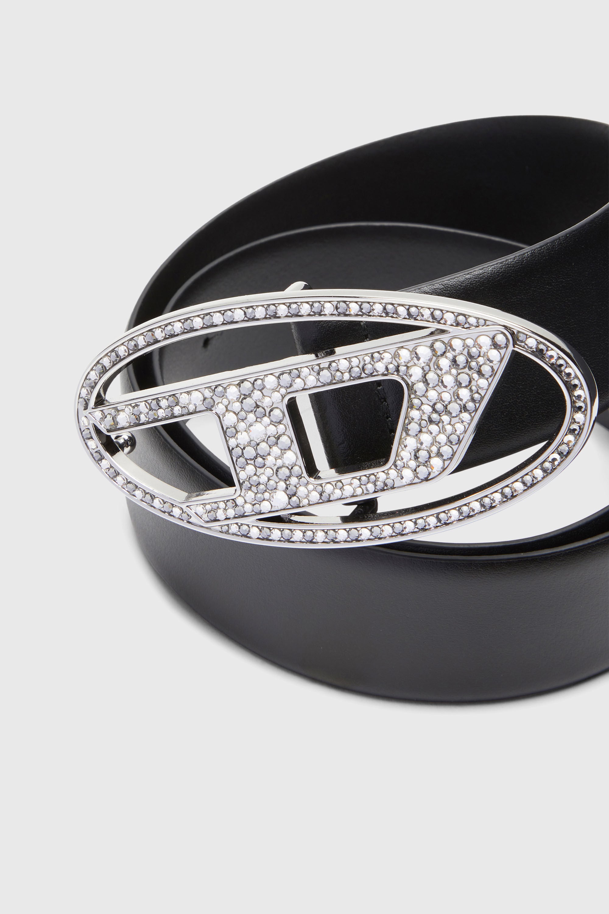Diesel - B-1DR STRASS, Female's 4cm Leather belt with crystal buckle in ブラック - 3