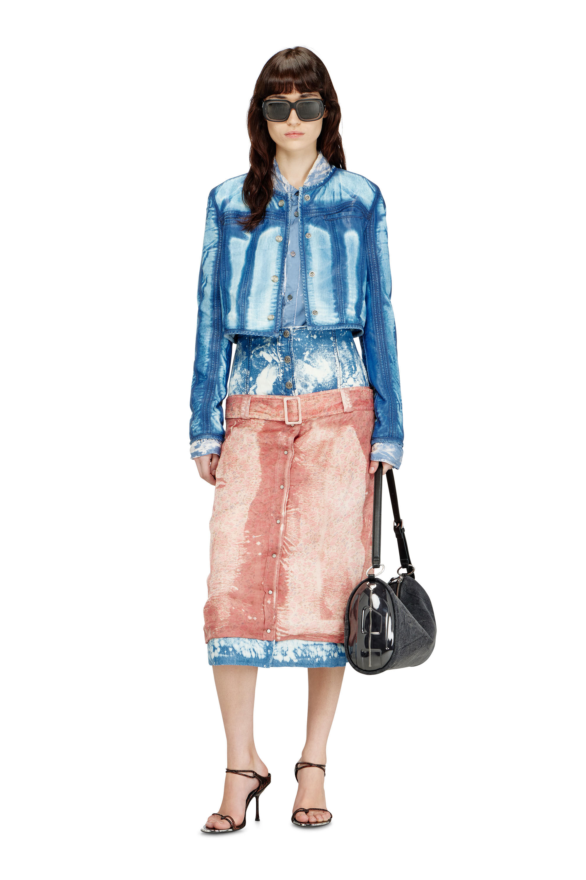 Diesel - O-SSIDO, Female's Midi skirt with layered effect in ブルー/ブラウン - 1