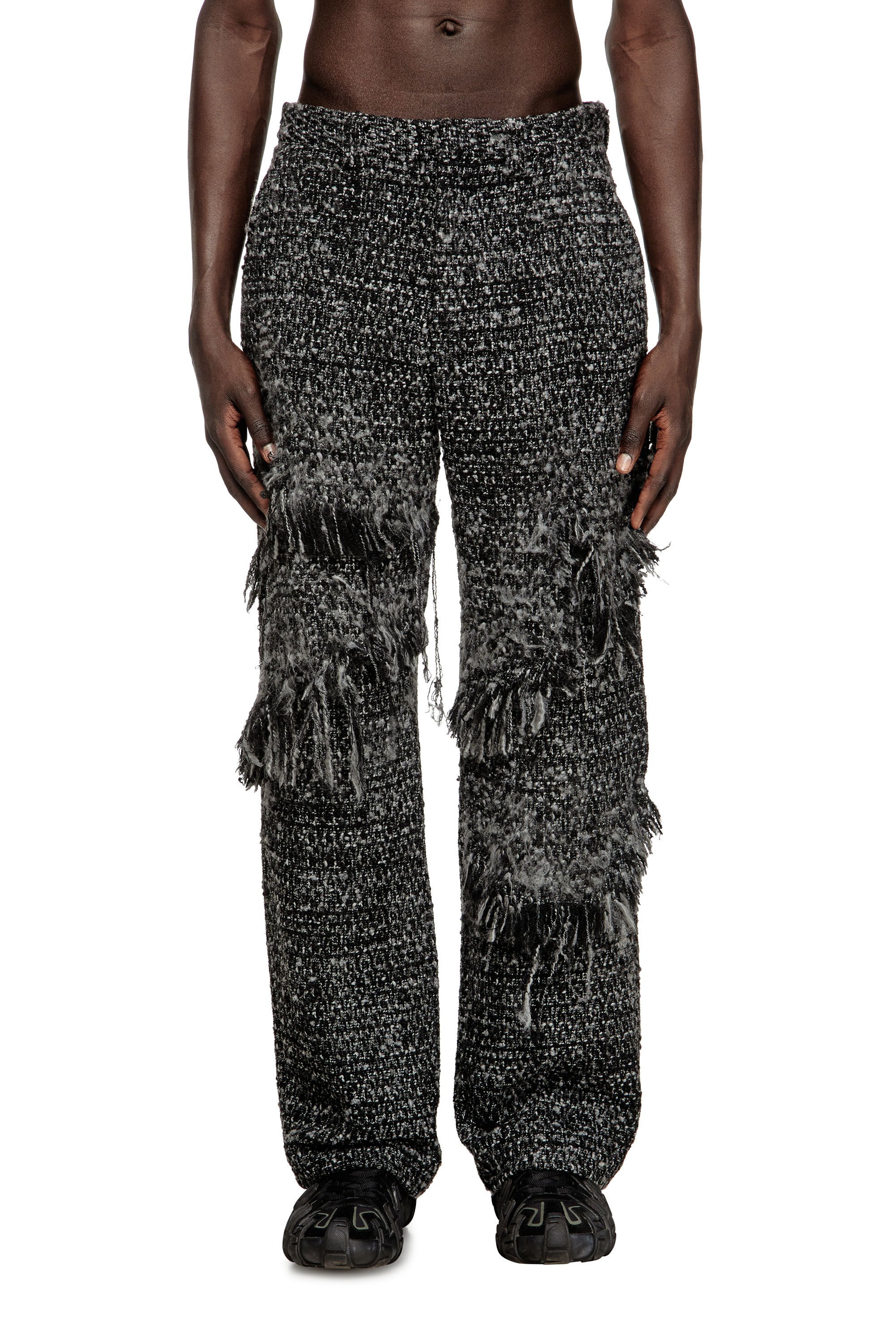 Diesel - P-ABERDEEN-NEW, Male's Layered pants in destroyed boucl&eacute; in ブラック - 1