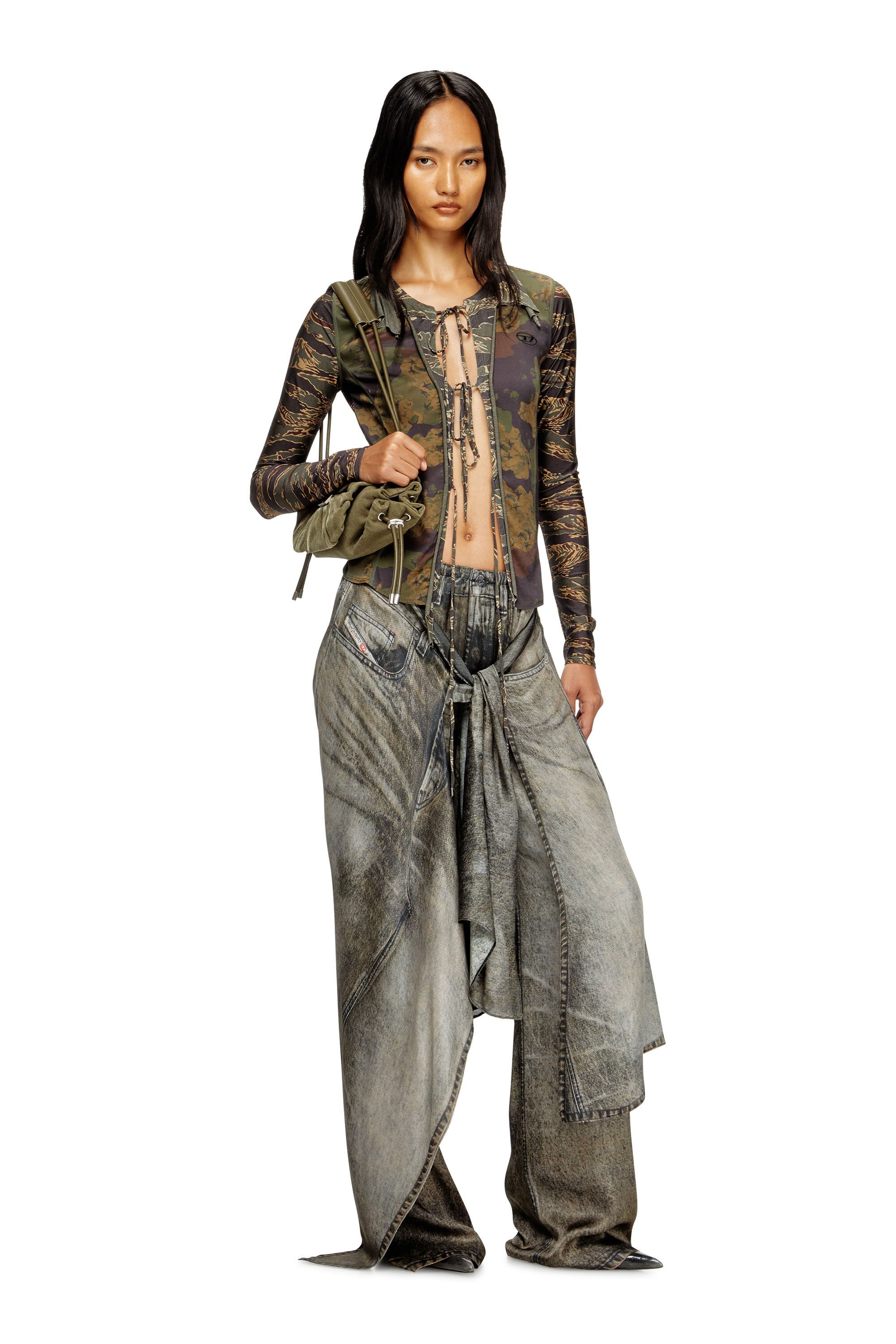 Diesel - P-ALOMA, Female's Wrap pants in denim-look viscose in グレー - 1