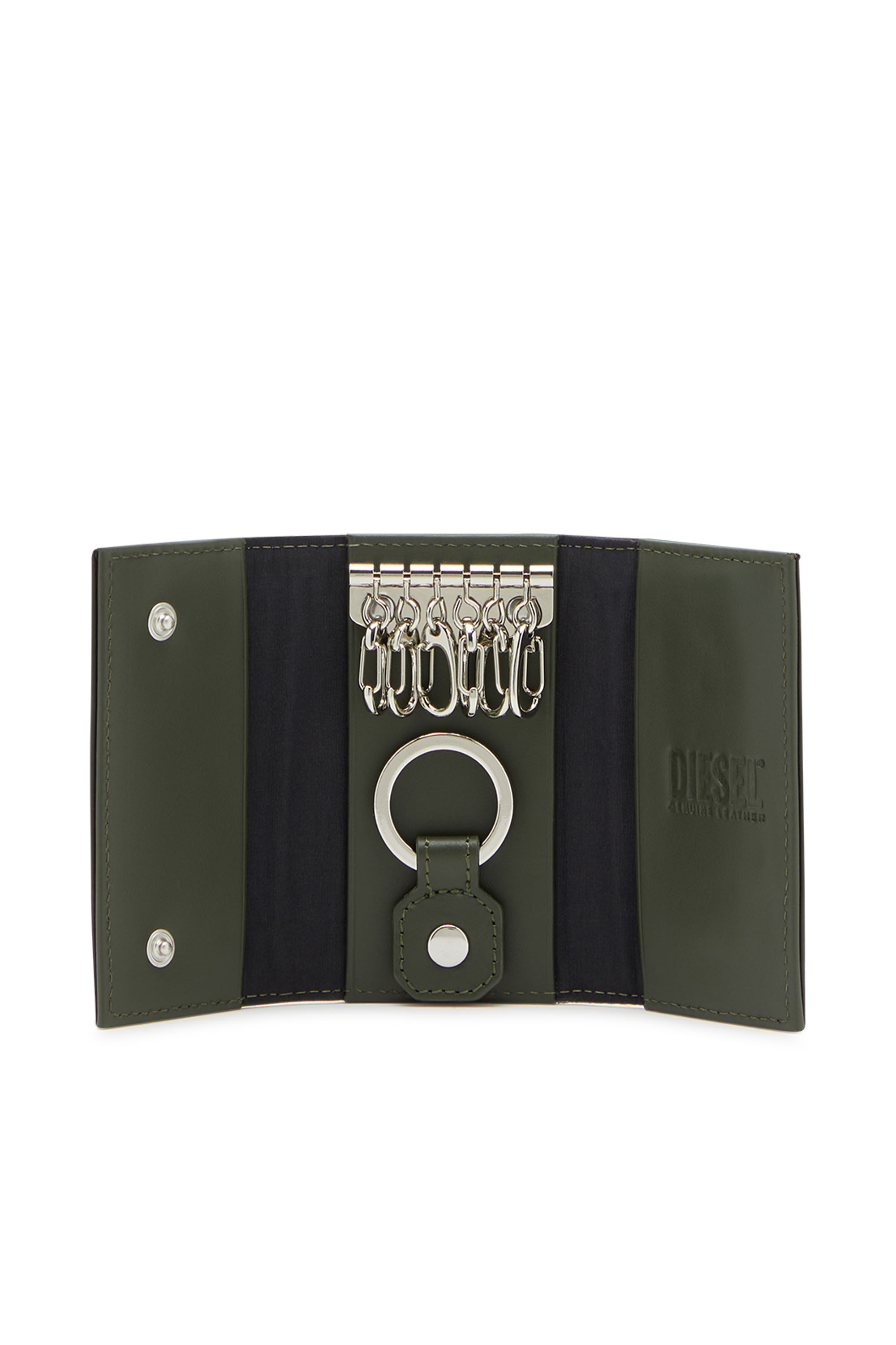 Diesel - KEYCASE II, Male's カウレザー キーケース in ブラック/グリーン - 3