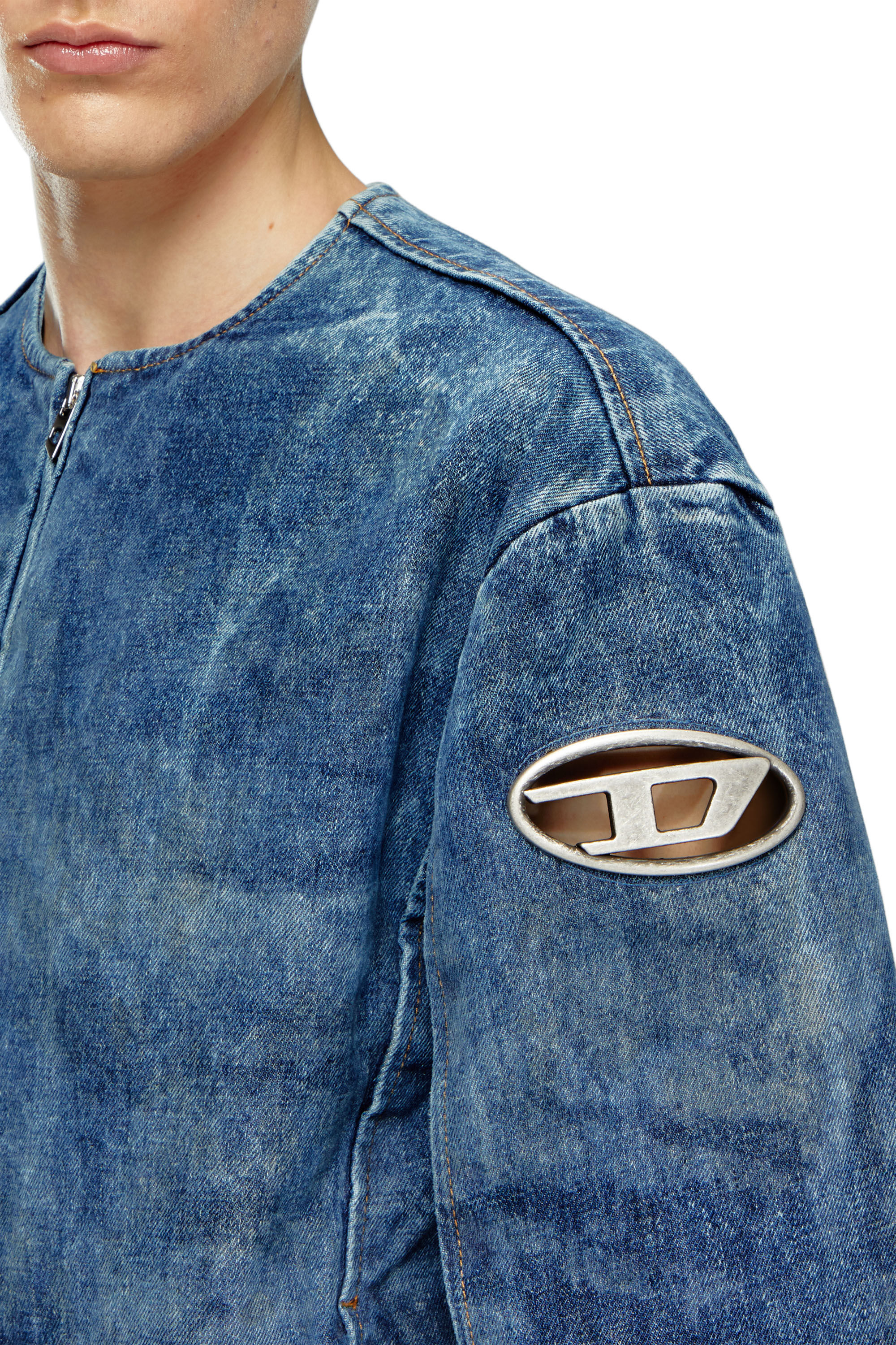 Diesel - D-CALUR-FSE, Male's Denim jacket with biker zip details in ダークブルー - 4