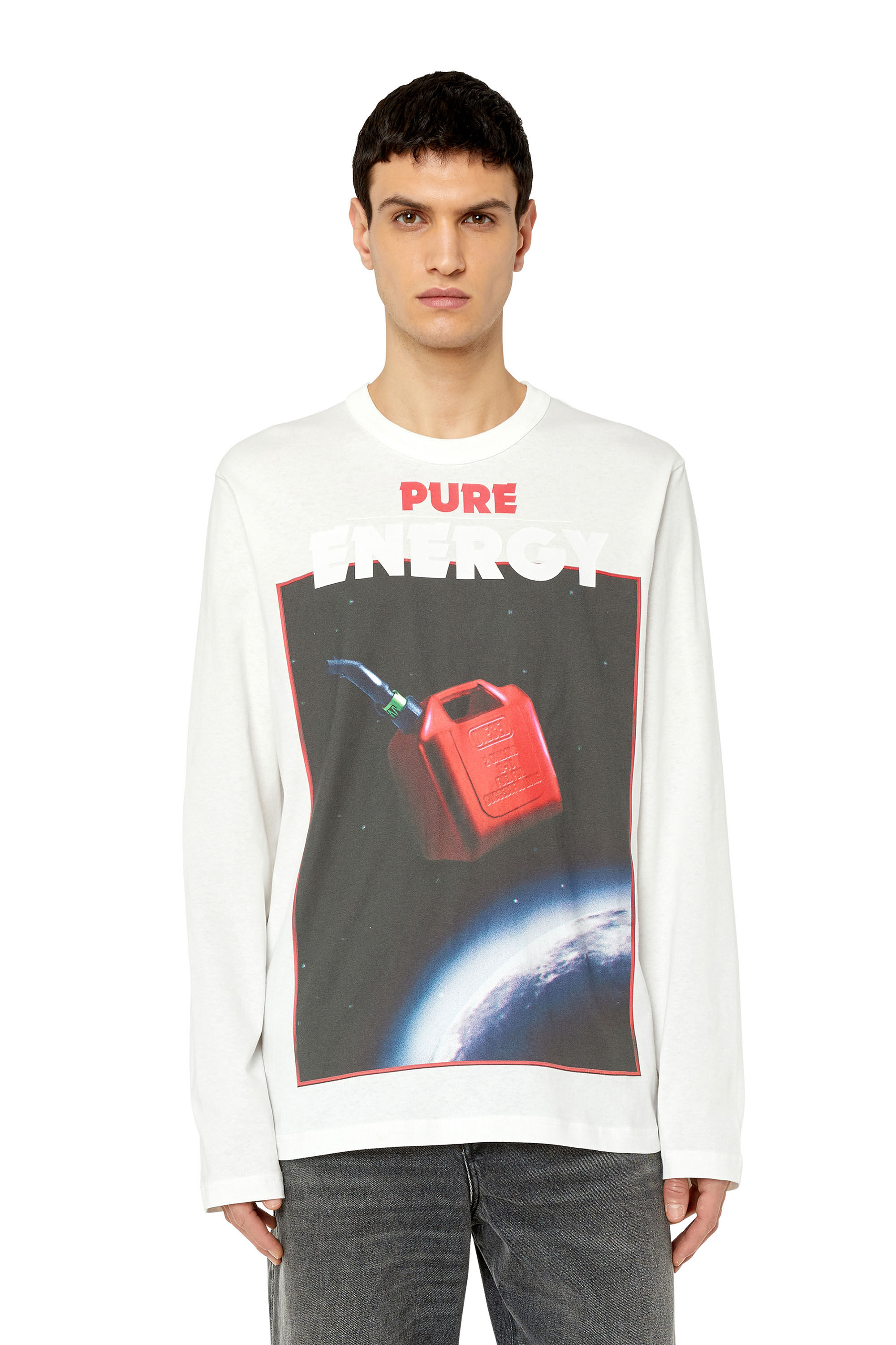 Diesel - T-CRANE-LS-G4, Male's Tシャツ 長そで バックプリント in ホワイト - 3