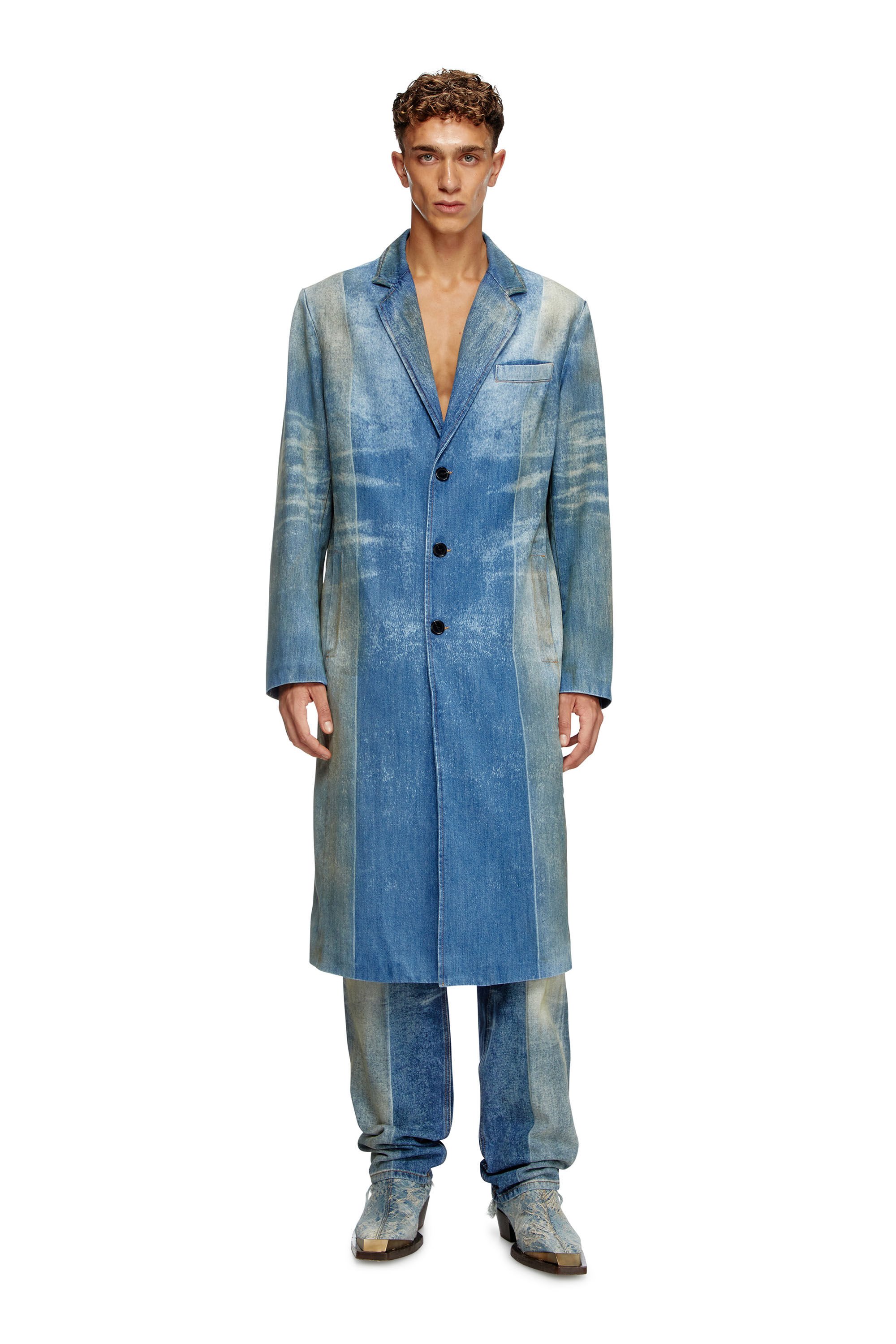 【内祝い】 D-BALZER-MID-FSF Denim coat with solarised folds｜ブルー ジャケット・アウター