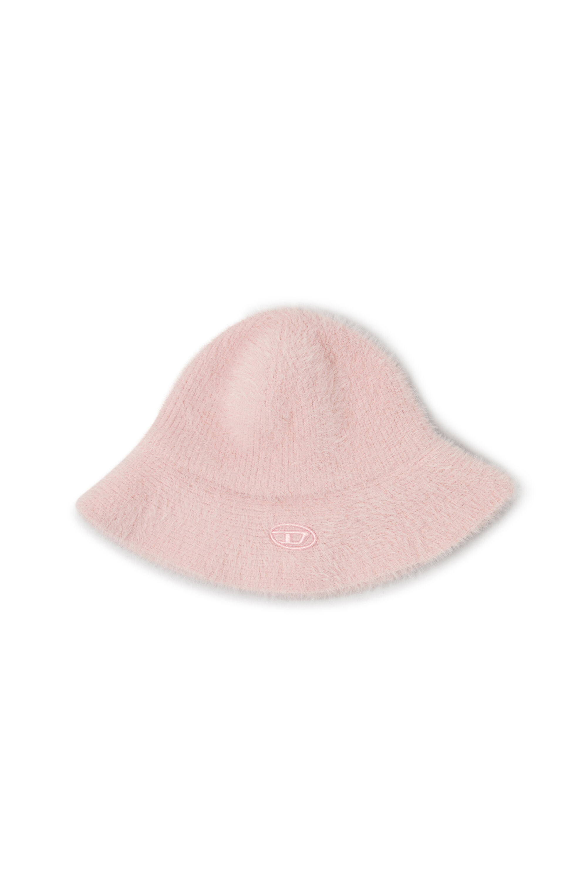 Diesel - K-SOLANGE, Unisex's Dieser Unisex-Bucket Hat ist aus weichem Nylongarn gefertigt, in einer plattierten Rippenstruktur gestrickt für einen flauschigen, texturierten Effekt. Das Design verfügt über eine lockere Krempe und ein aufgesticktes Oval-D-Logo in farblich passendem Garn. in ピンク / ホワイト - 1