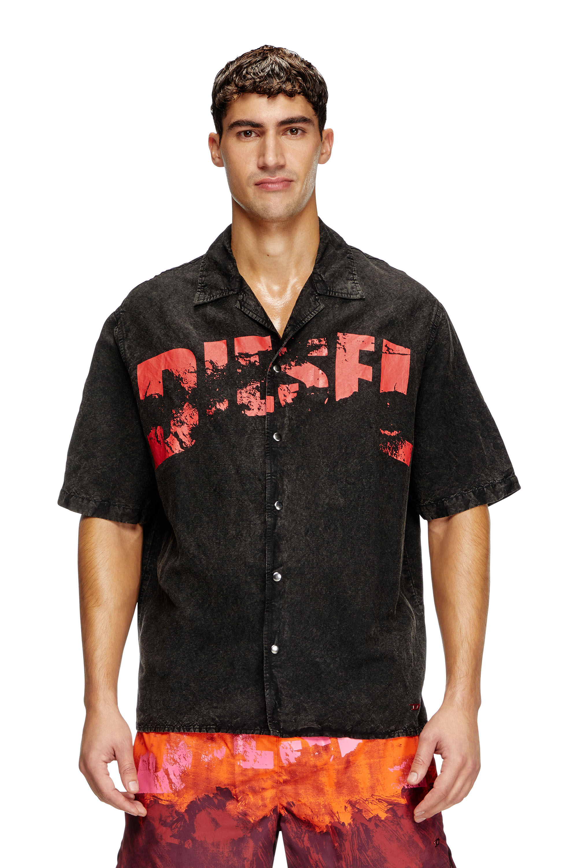 Diesel - CHARLES-D-POP, Male's Beach shirt in linen blend in ブラック - 1