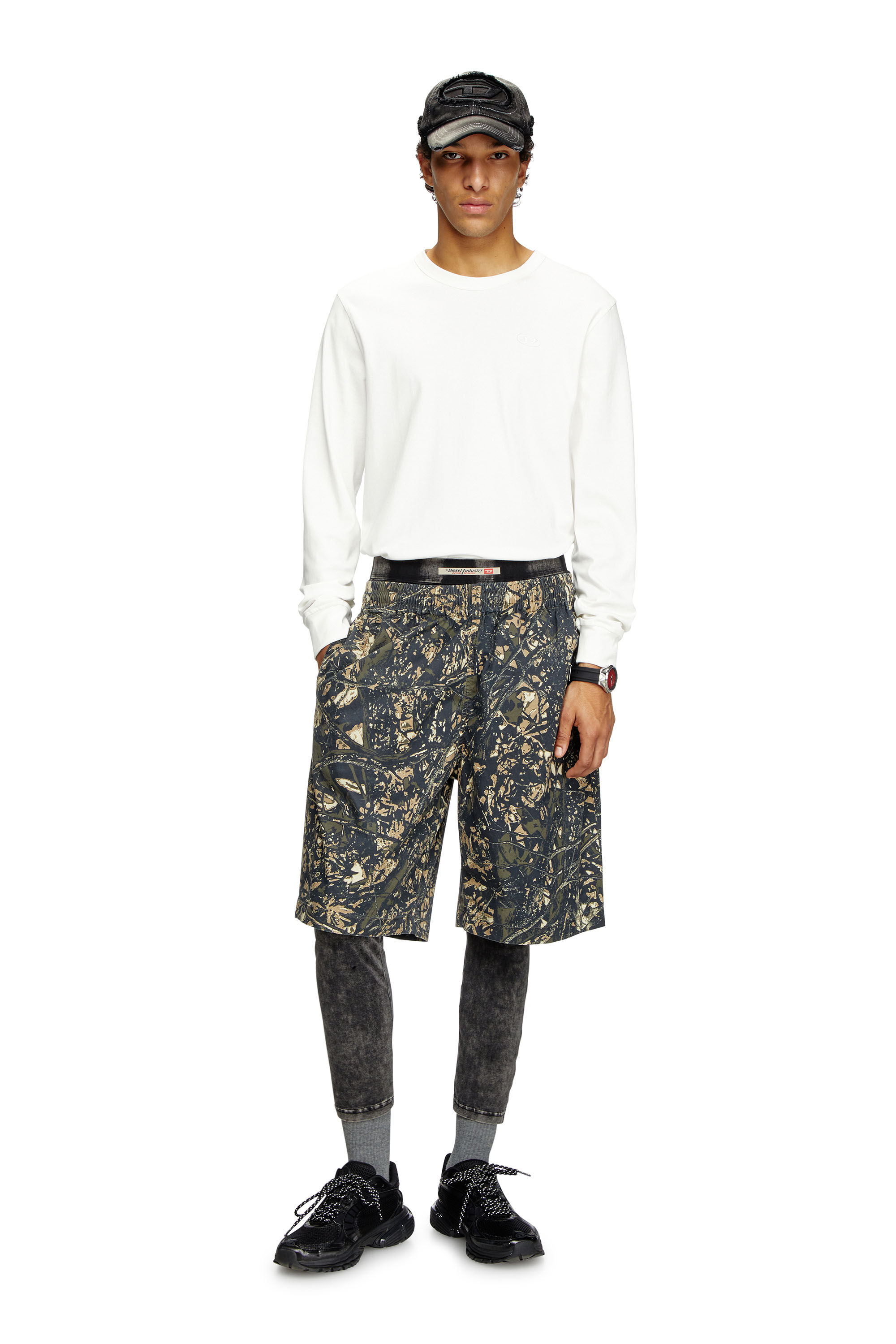 Diesel - T-ADJUST-LS-SLITS-R17, Male's Long-sleeve T-shirt with logo embroidery in ホワイト - 1