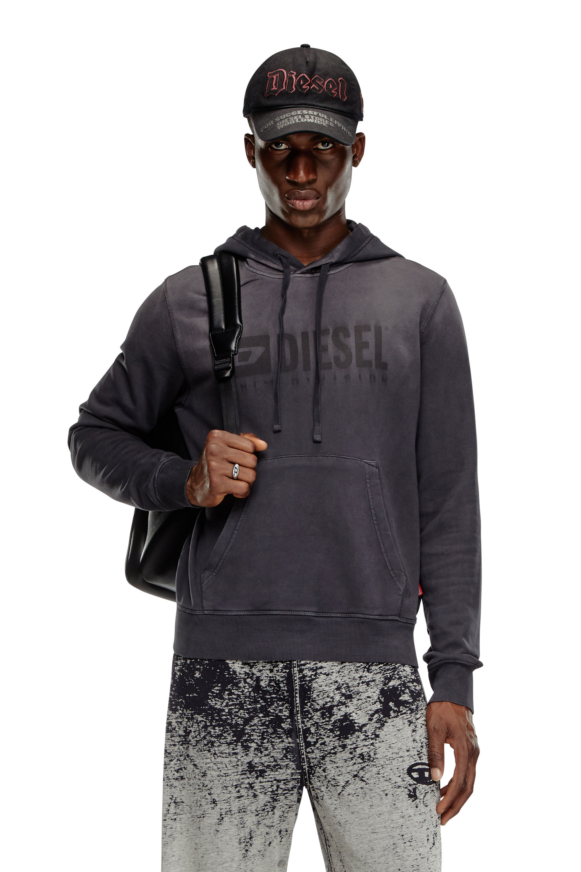 Diesel - S-GINN-HOOD-K44, Male's Faded hoodie with Denim Division logo in ブラック - 3