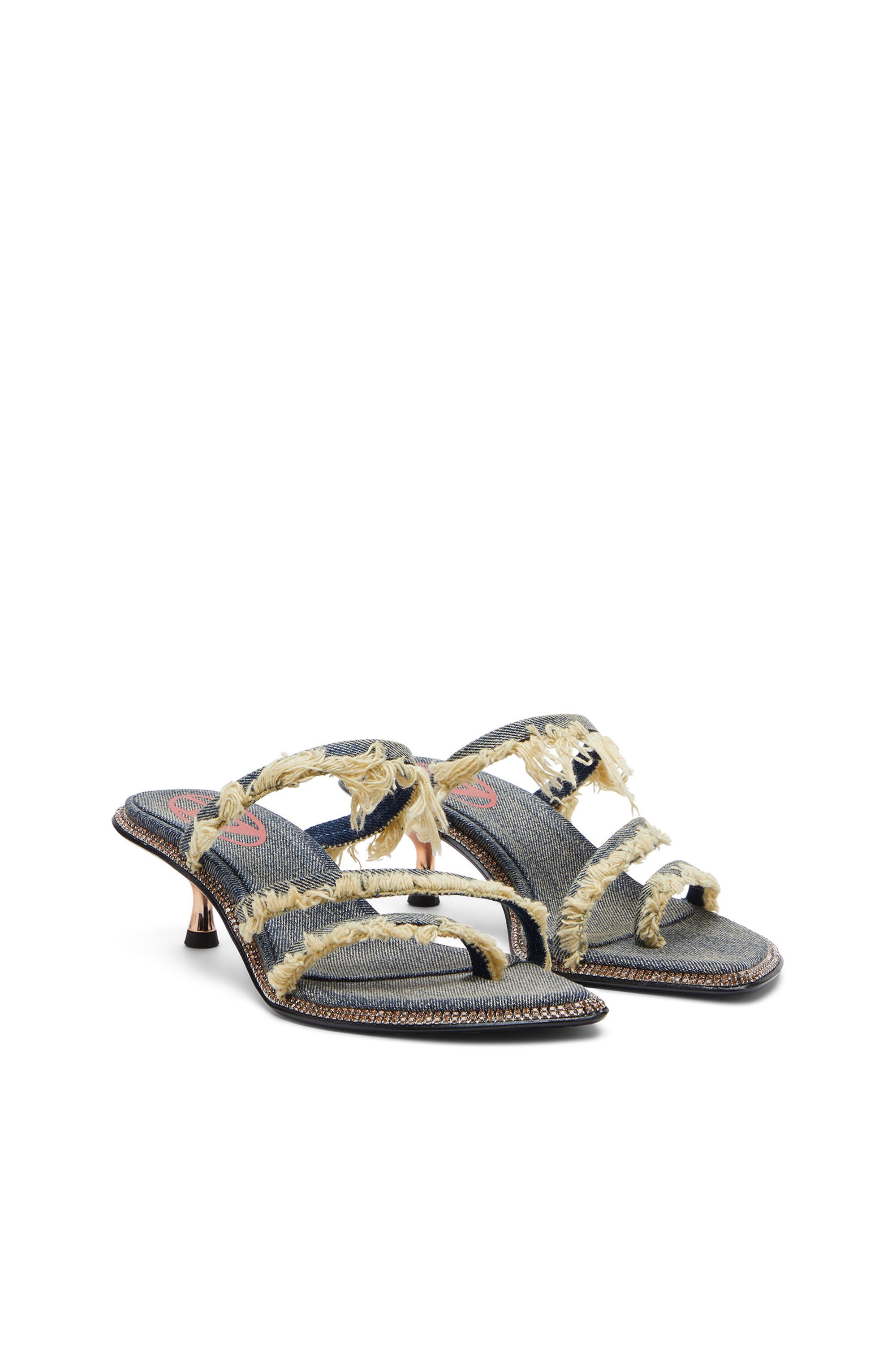 Diesel - D-HAVANNA KITTIE, Female's D-Havanna Kittie-Frayed-denim mules with crystals in ブルー - 3