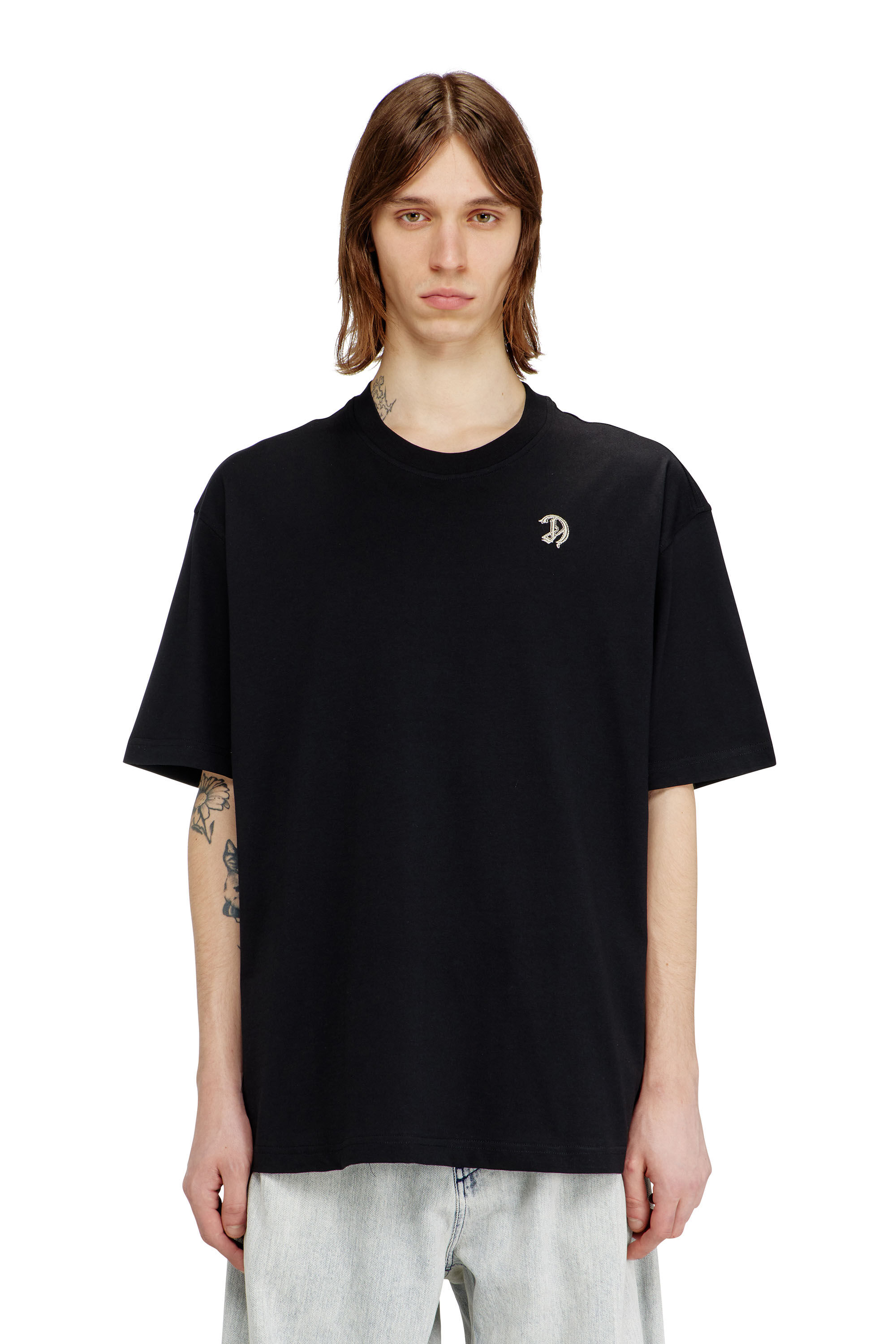 Diesel - T-BOGGY-V2, Male's T-shirt with logo patch and graphic print in ブラック - 3