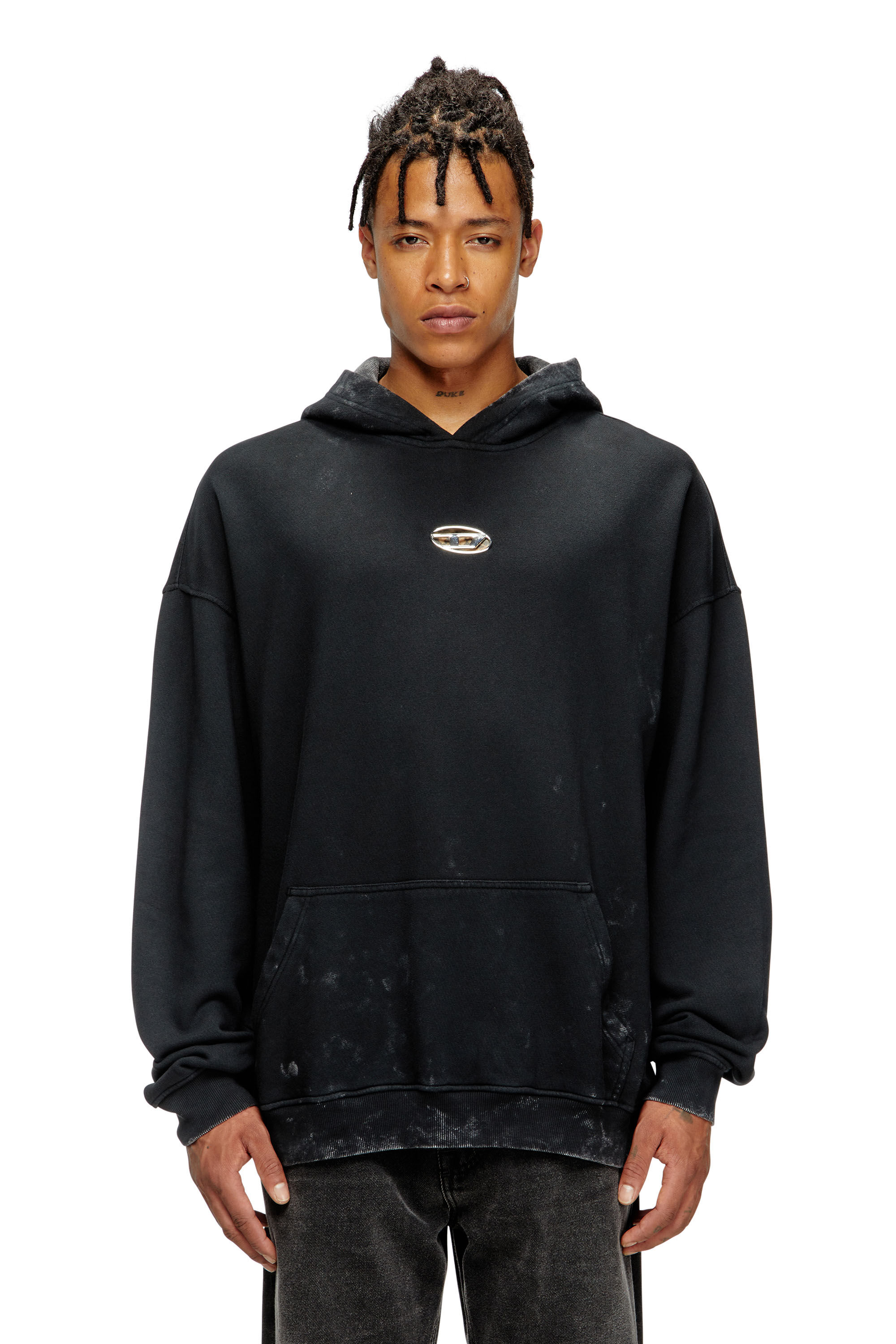 Diesel - S-BOXT-HOOD-T10, Male's Hoodie with cut-out metal Oval D in ブラック - 2