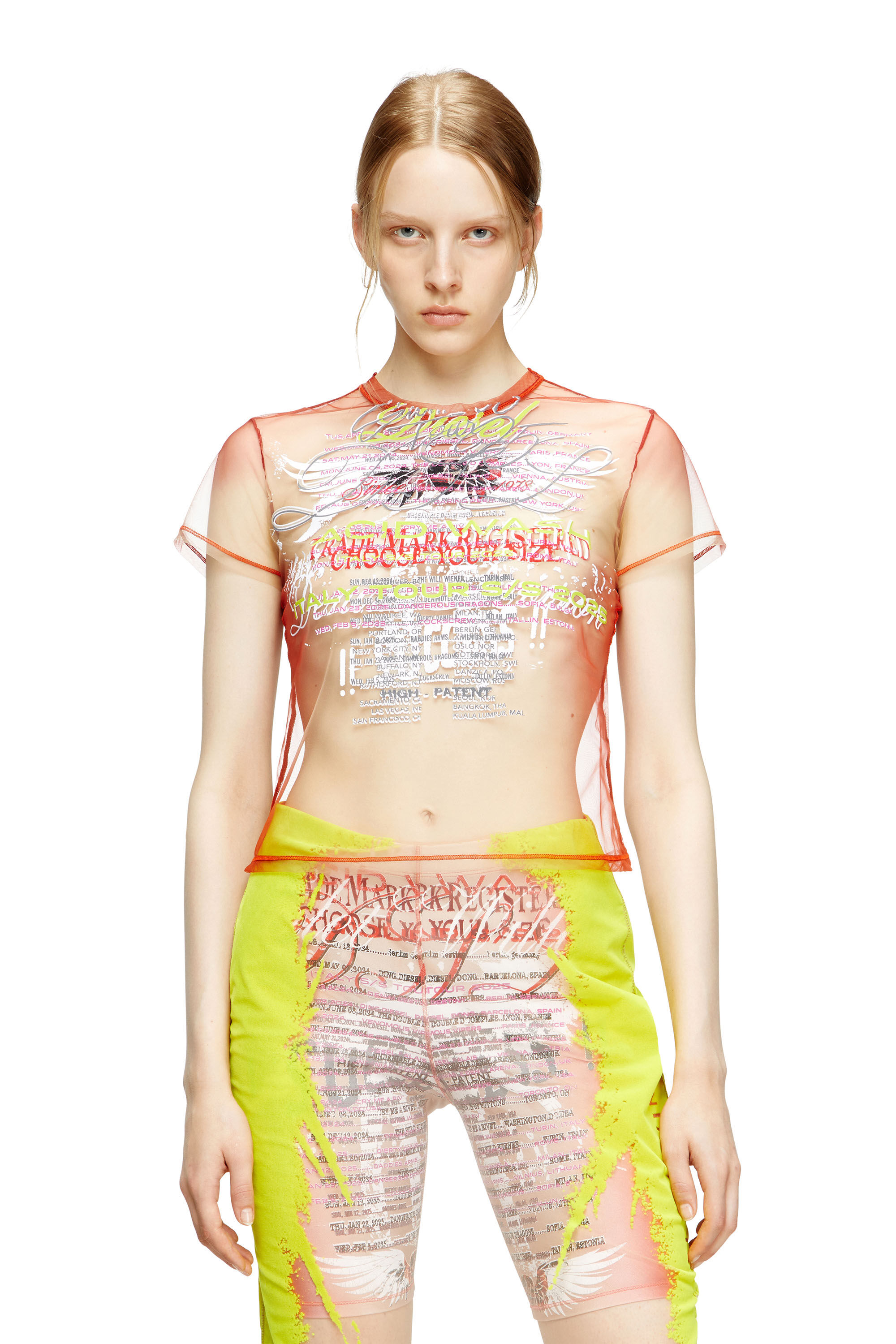 T-YRAC Sheer top with lyrics print｜ピンク｜ウィメンズ｜DIESEL
