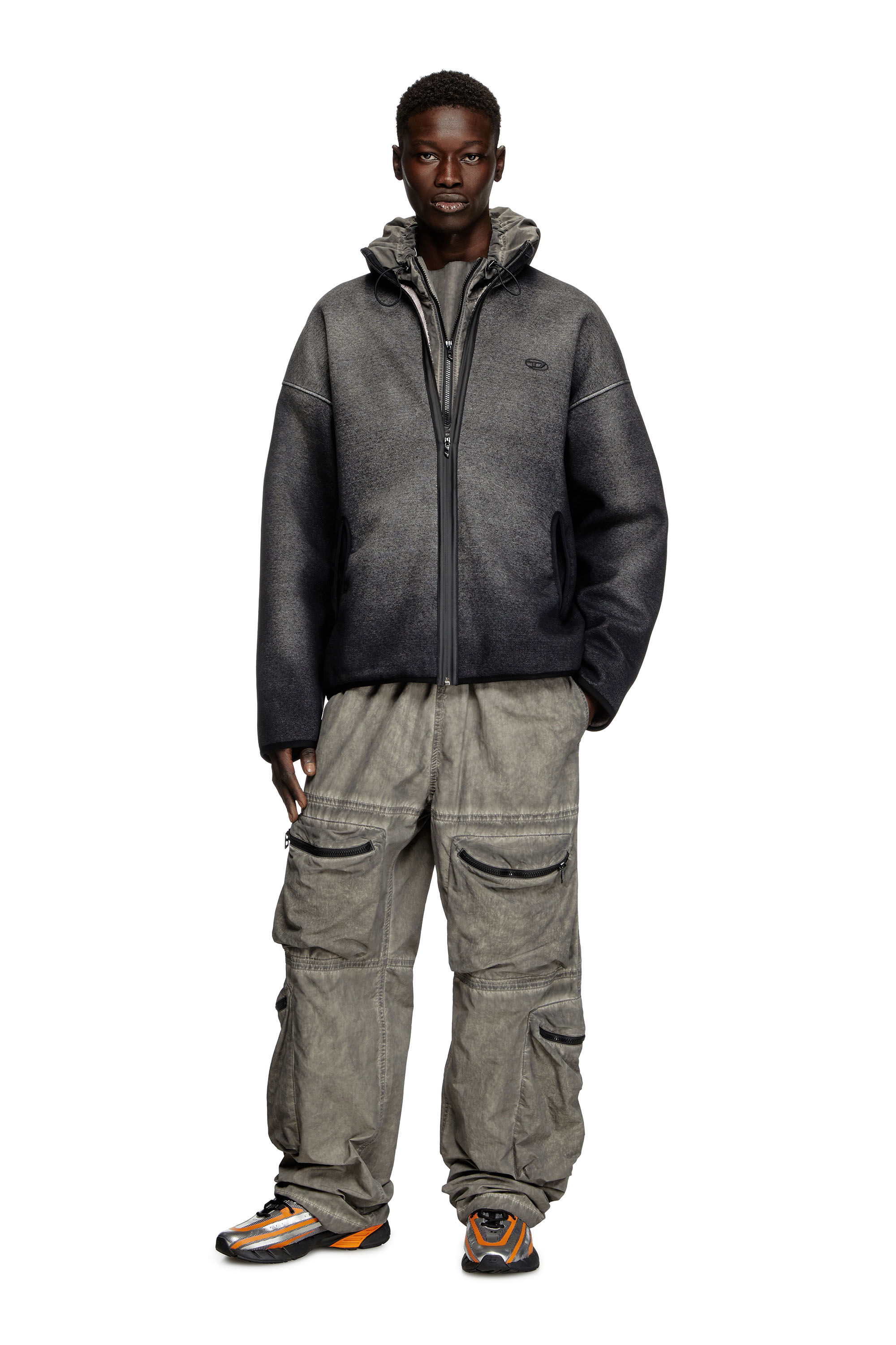 Women's Zipped hoodie in dirt-effect Track Denim | Black | Diesel