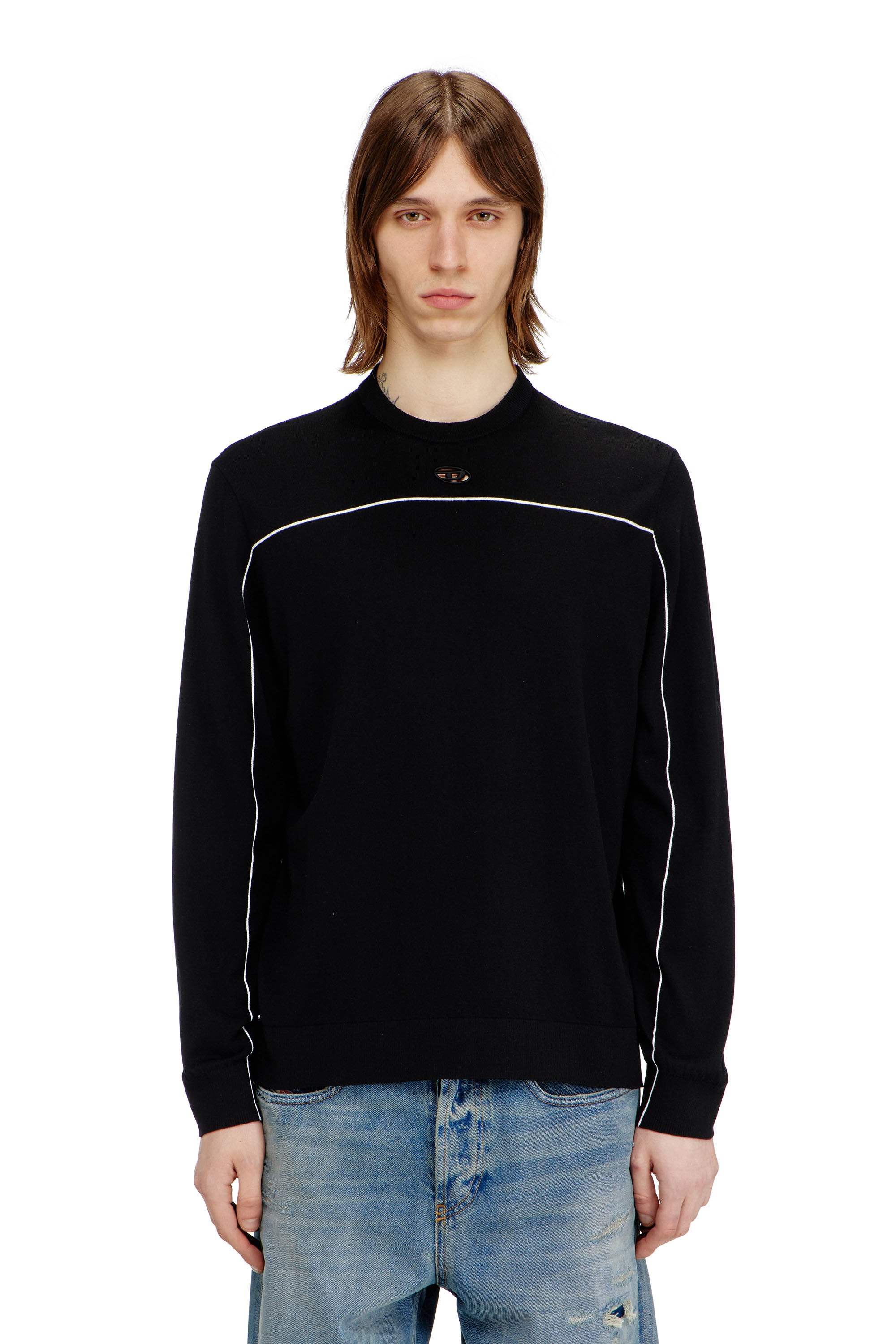 Diesel - K-VERENE, Male's Jumper in silk blend with piping in ブラック - 3