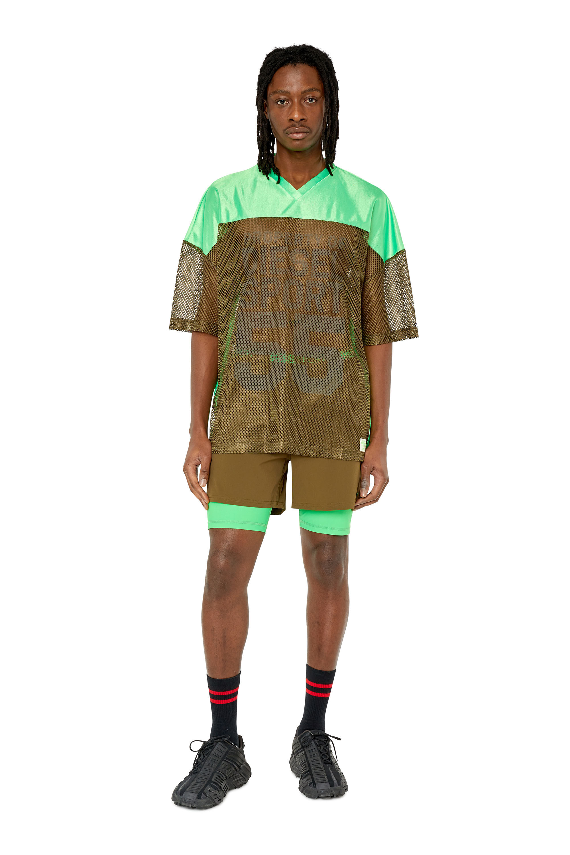 Diesel - AMTEE-CATHAL-HT03, Male's Tシャツ メッシュ DIESEL SPORT in グリーン/ブラウン - 1