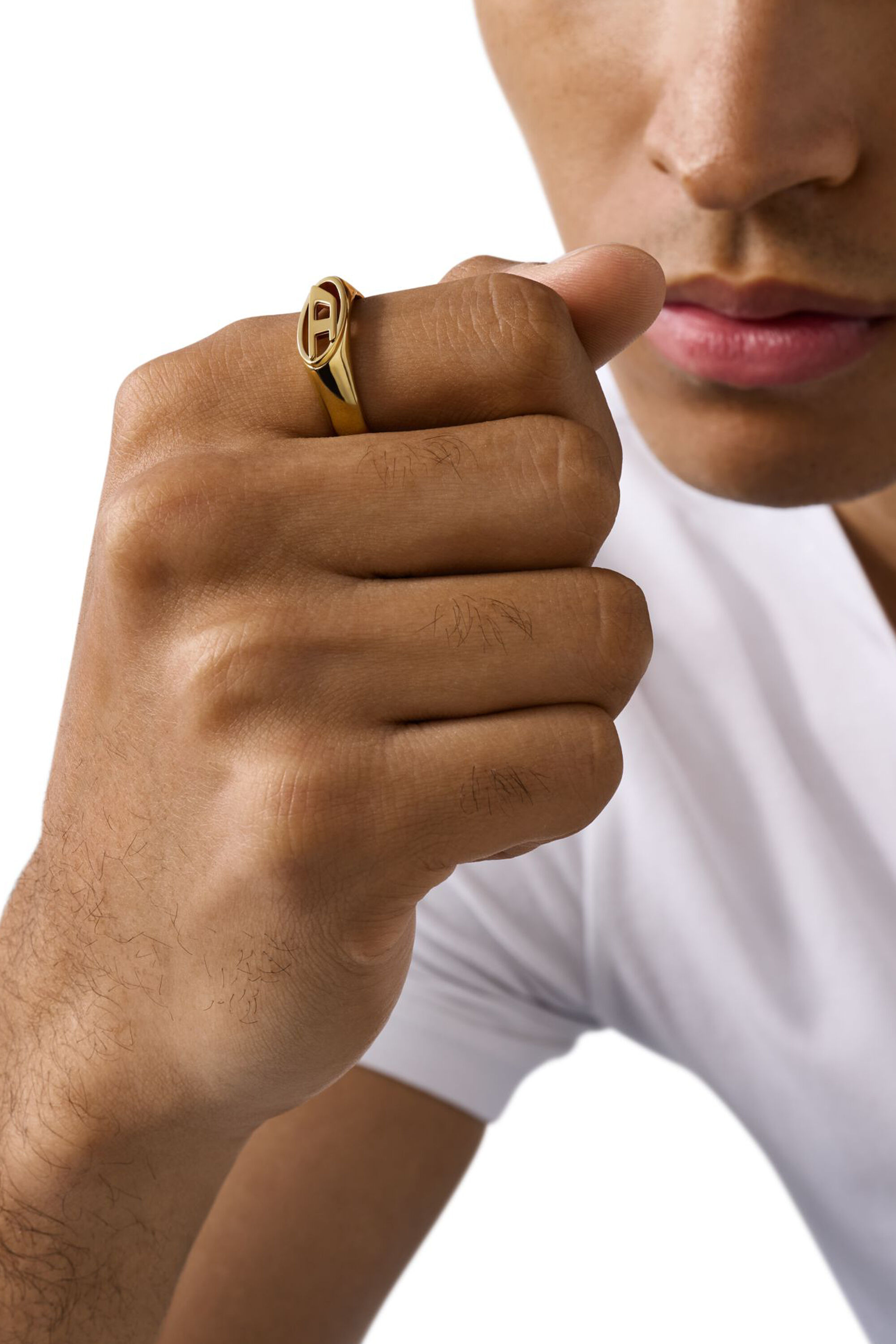 【DIESEL】dx1588710 jewel シグネットリング Women's Gold-Tone Stainless Steel Signet Ring | Gold | Diesel