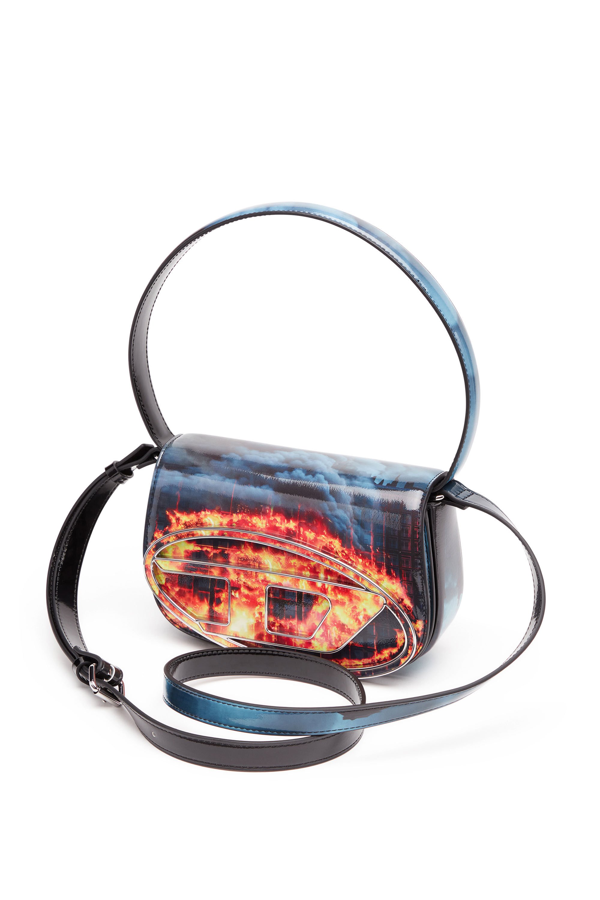 Diesel - 1DR, Female's 1DR-Iconic shoulder bag with fire print in ブルー/レッド - 6
