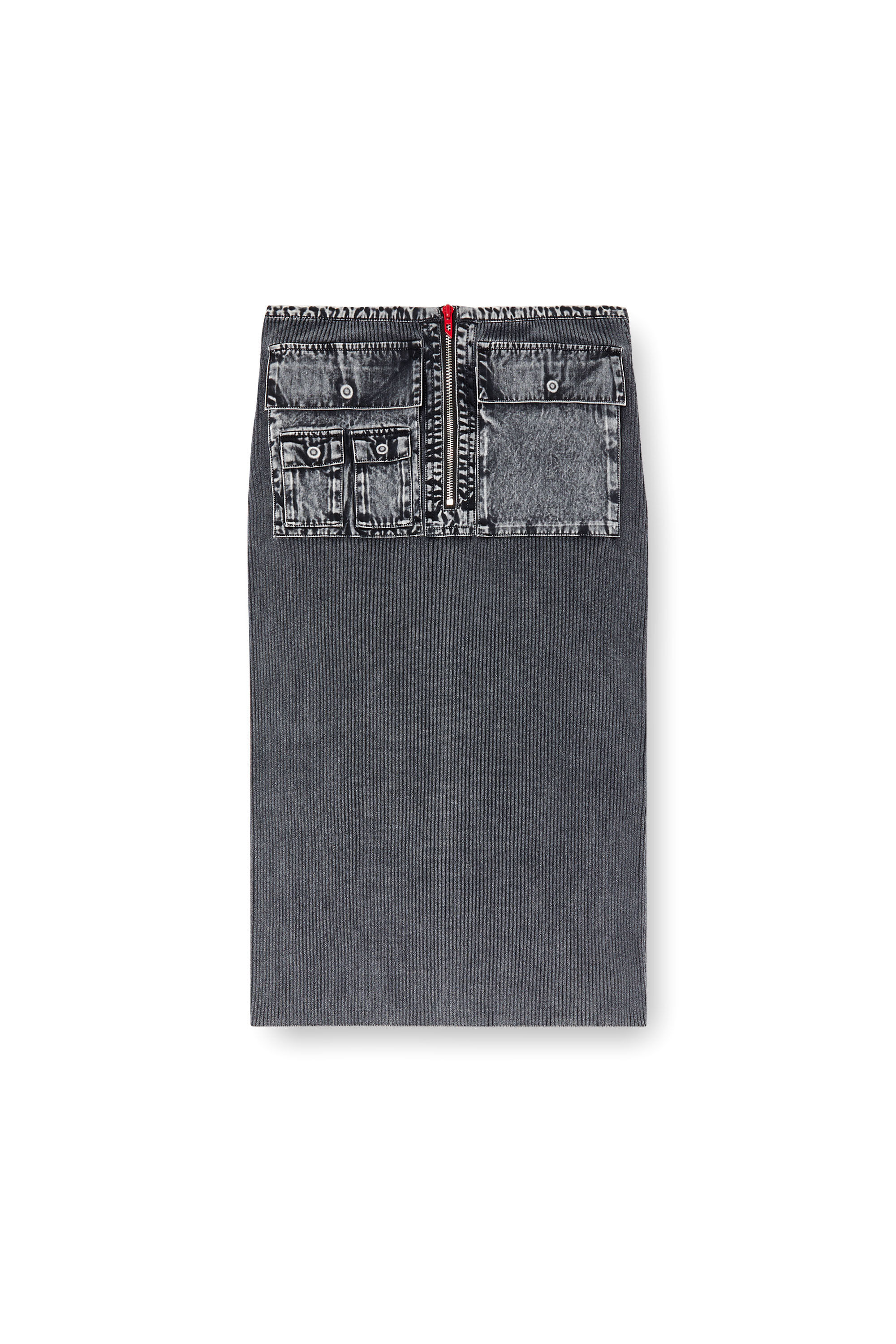 Diesel - M-MERYN, Female's Knit midi skirt with denim cargo pockets in ダークグレー - 2