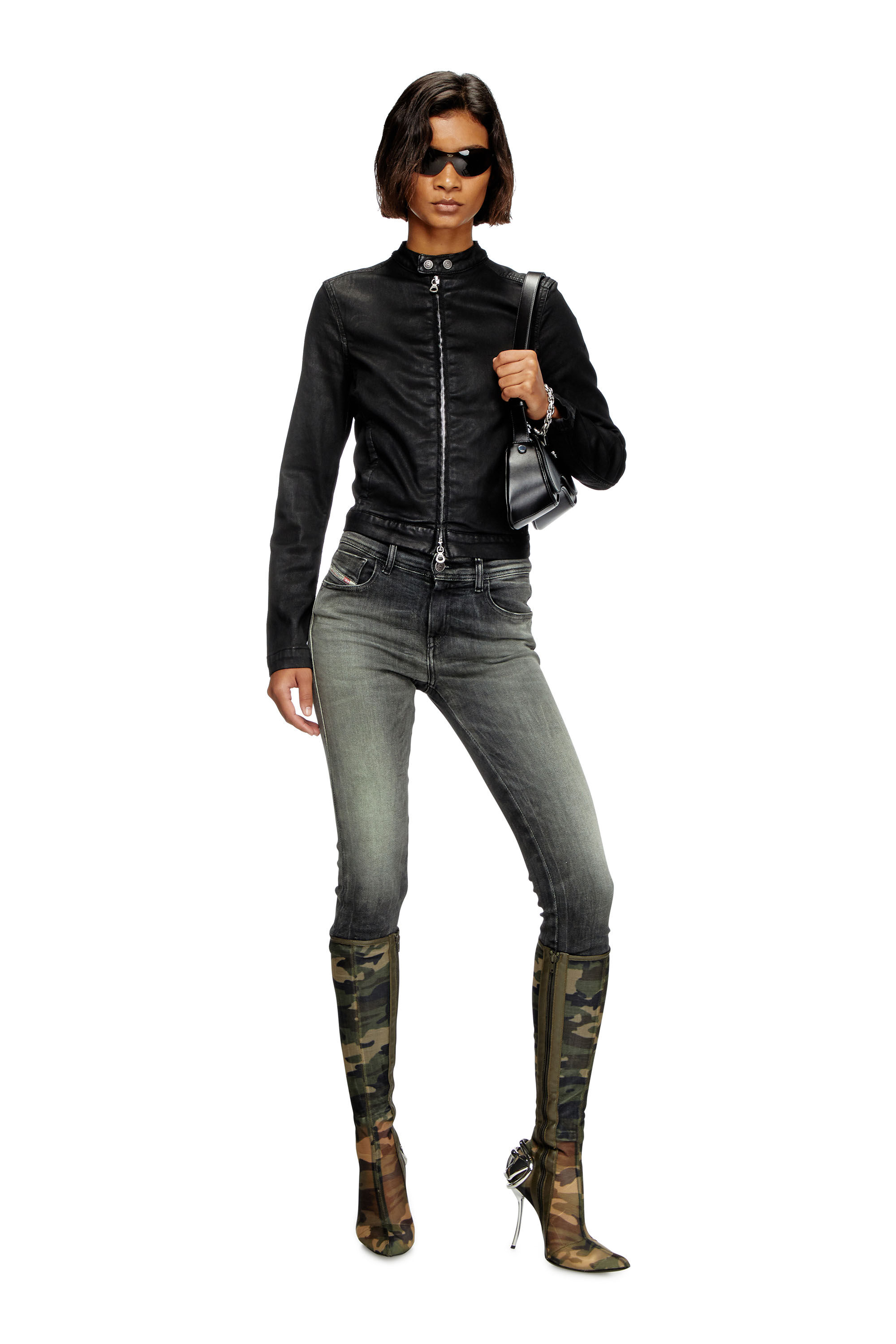 Diesel - DE-MORNIN JOGG, Female's Moto jacket in coated denim in ブラック - 1