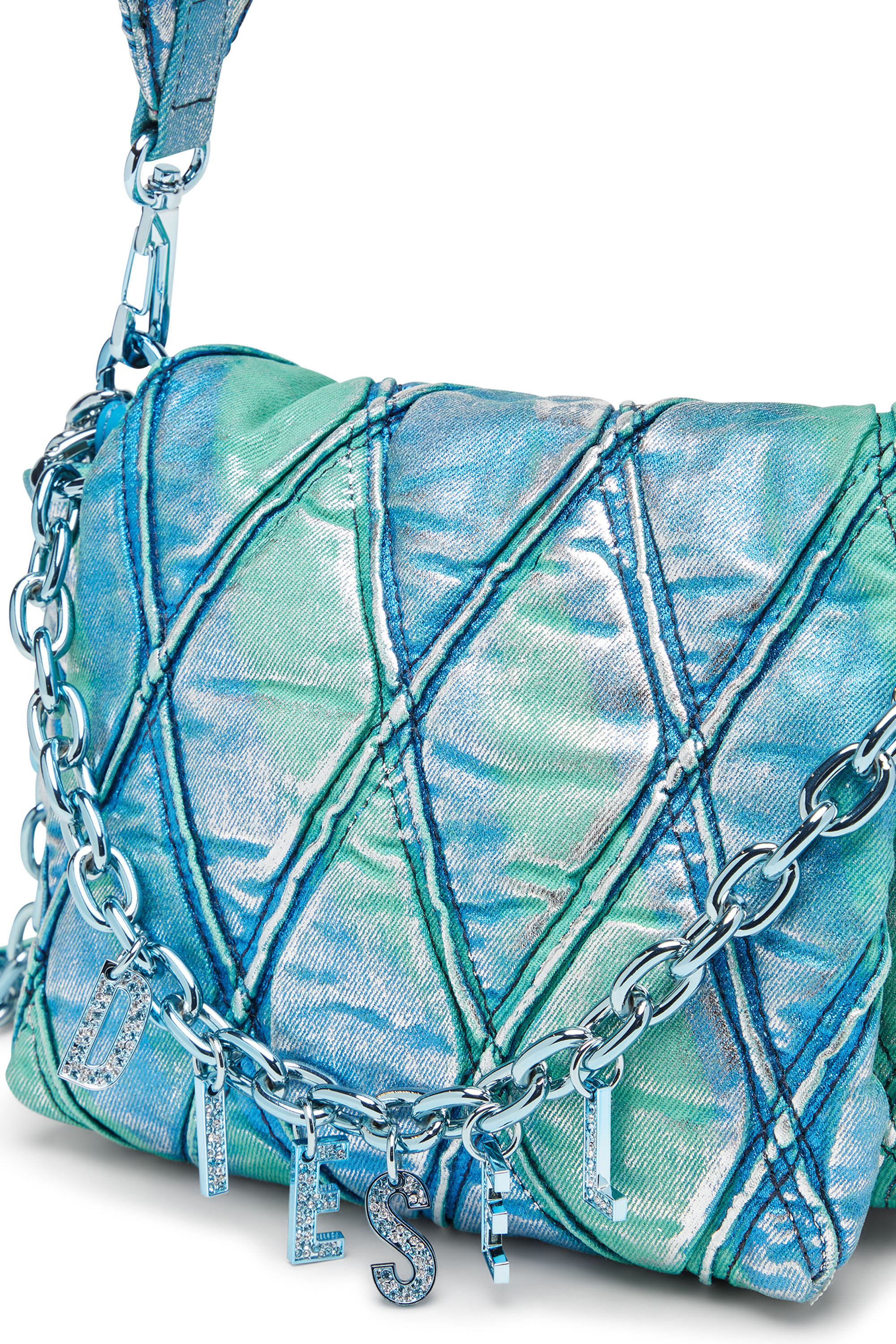 Diesel - CHARM-D SHOULDER S, Female's Charm-D S-Small handbag in quilted pop colour denim in アジュール - 6