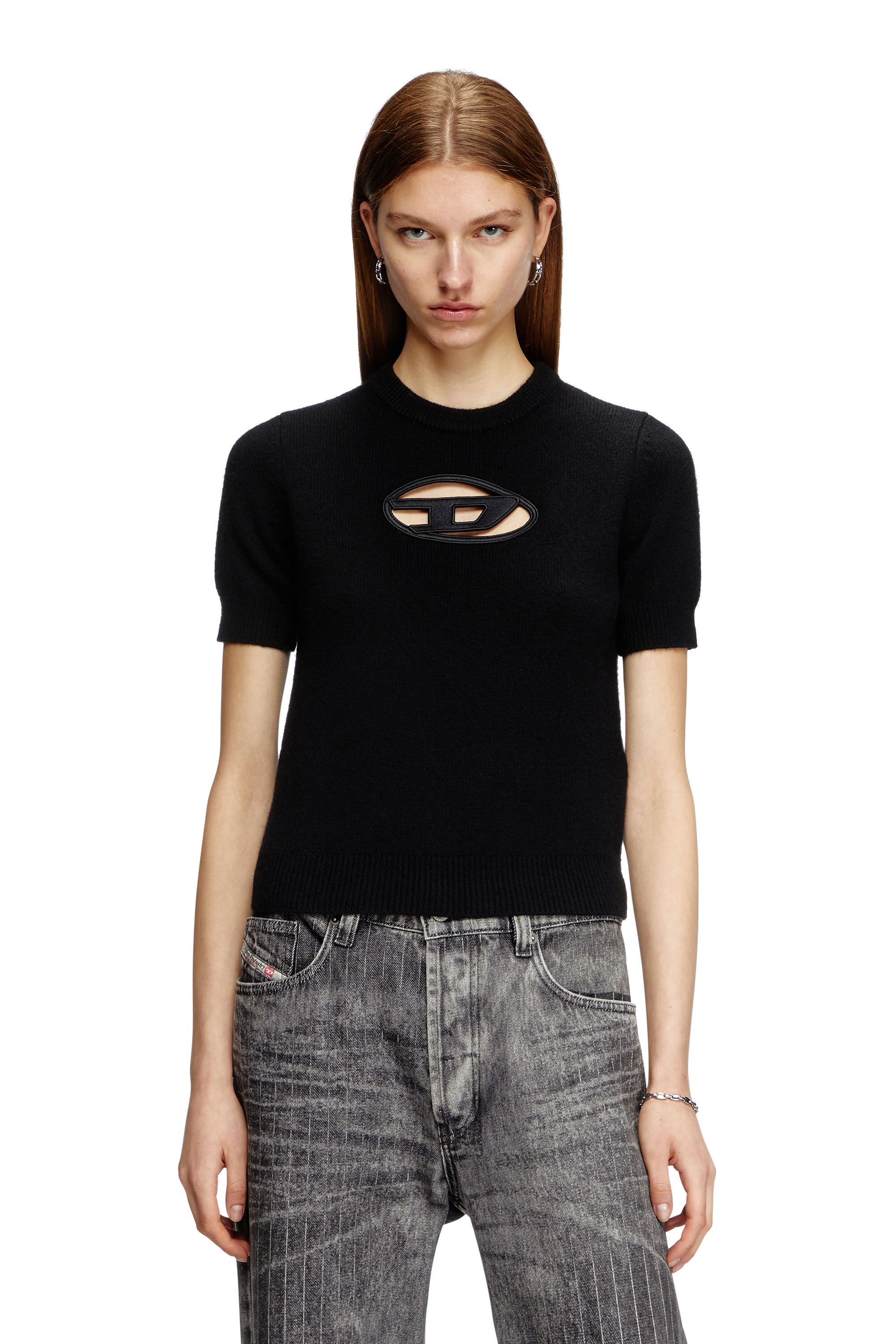 Diesel - M-ARGARIN-SS, Female's Short-sleeve jumper in cashmere blend in ブラック - 3