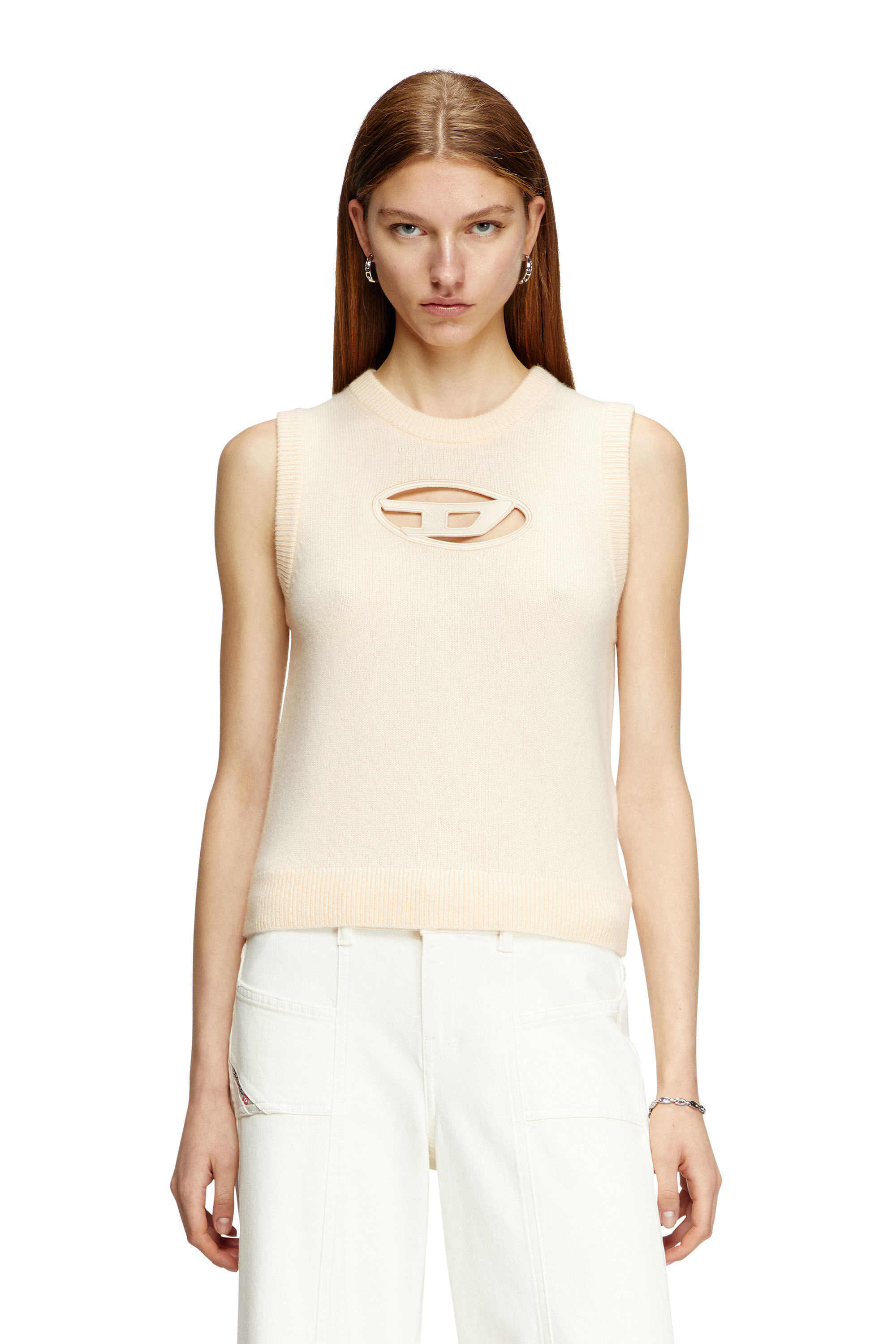 Diesel - M-ARGARIN-SL, Female's Knit tank top in cashmere blend in ベージュ - 3