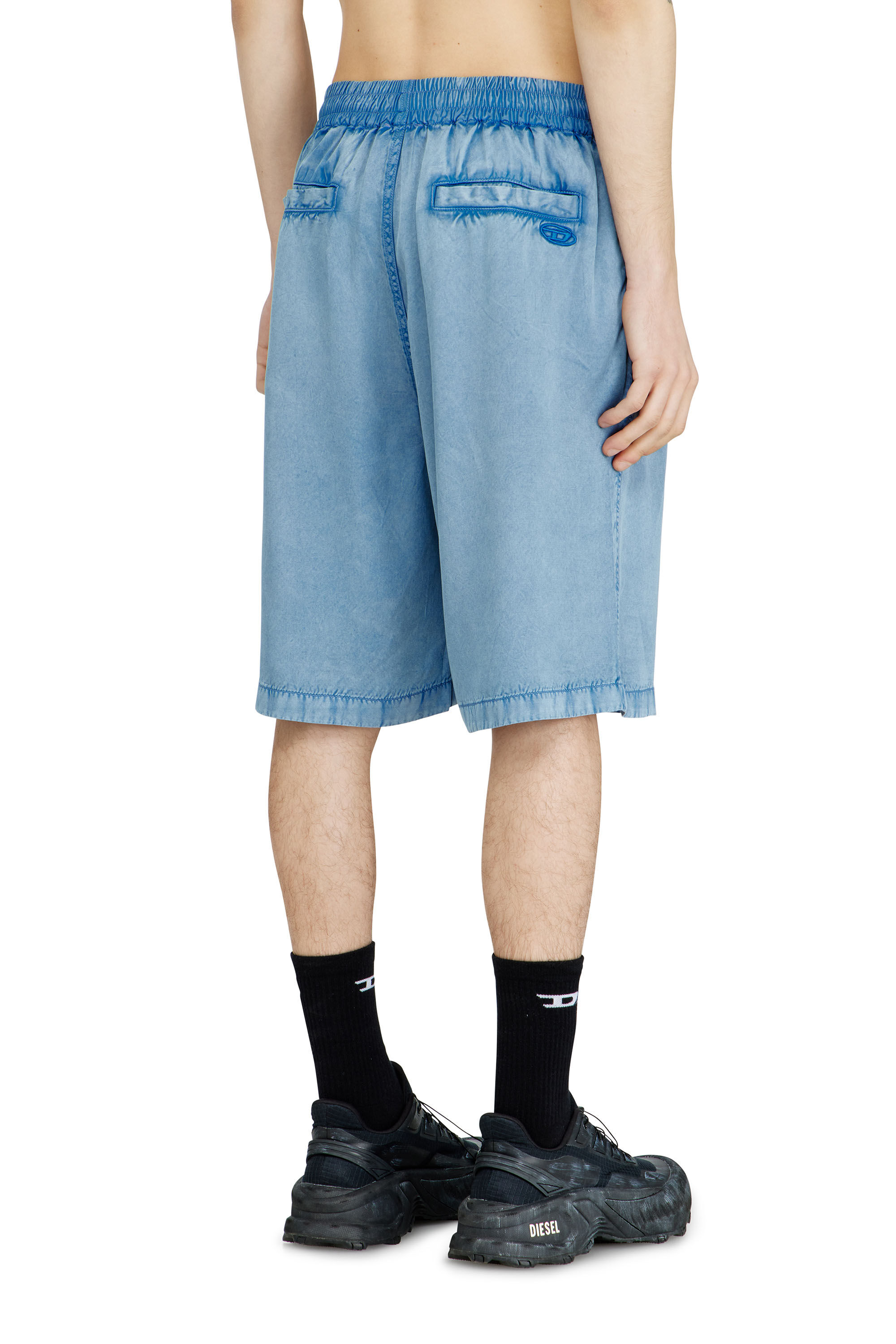 Diesel - P-HOLG, Male's Shorts in denim-effect satin in ブルー - 4