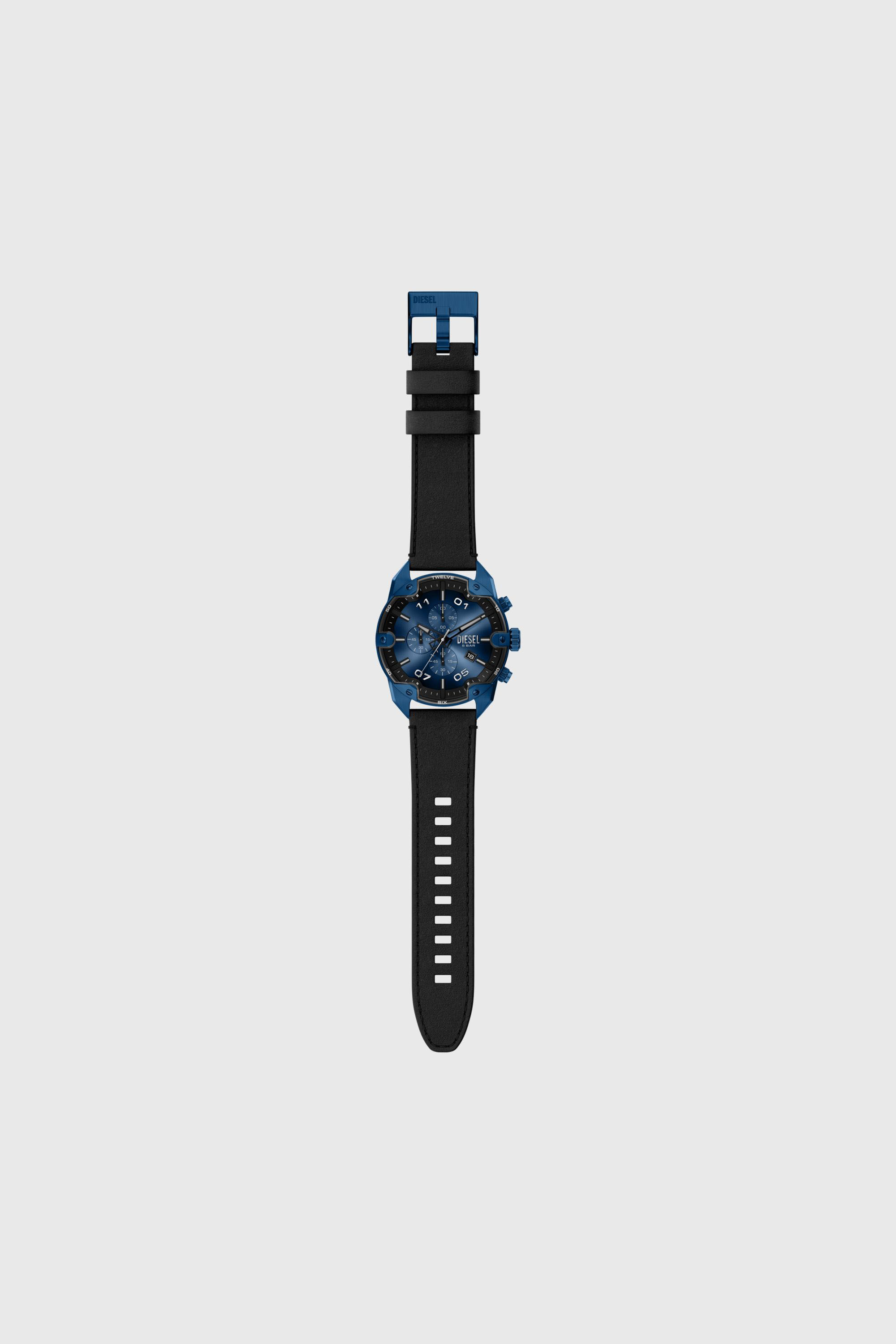 Diesel - DZ4703 WATCH, Male's Spiked Chronograph Black Leather Watch in ブラック/ブルー - 8