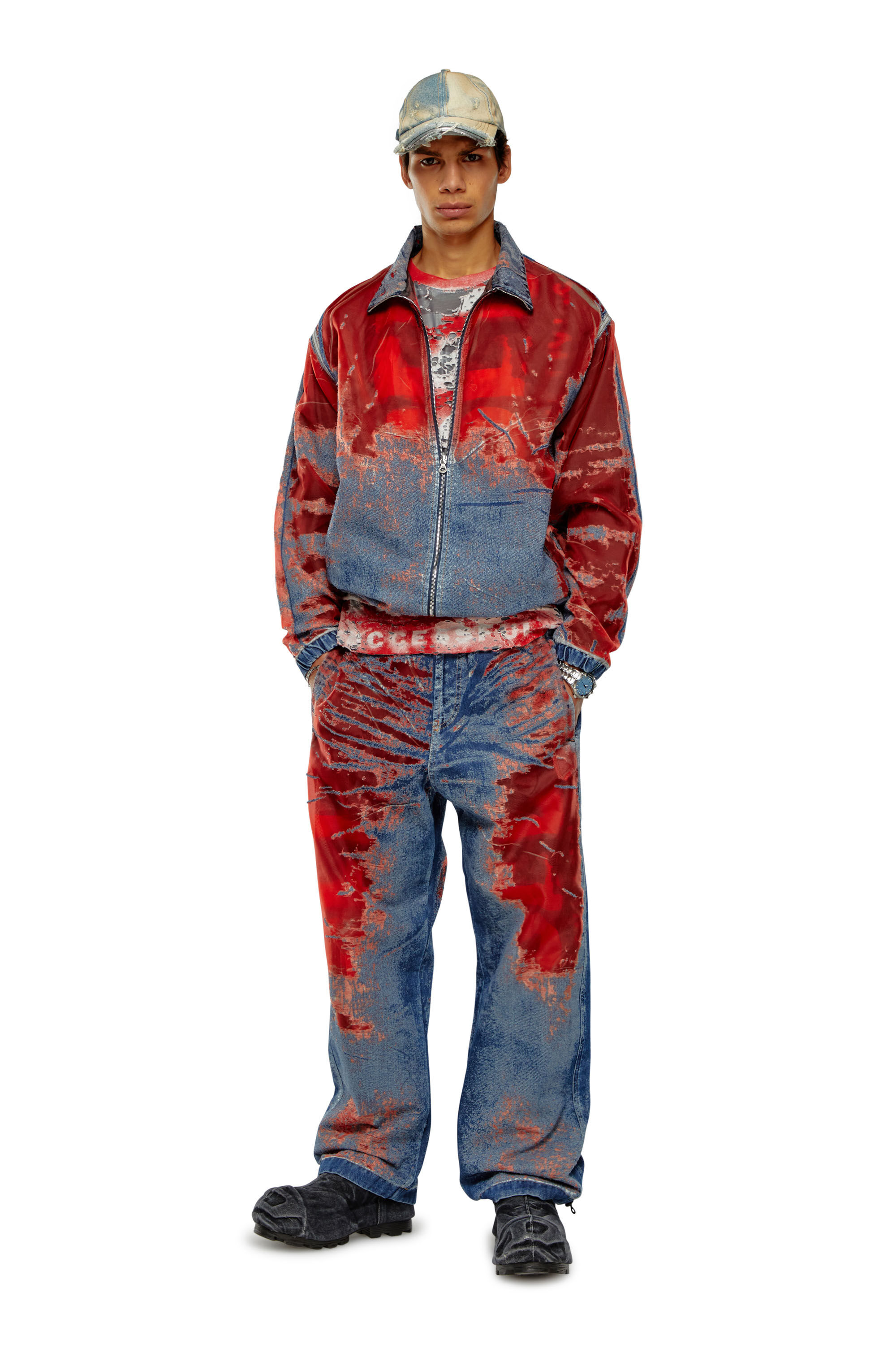 D-KRAP-FSE Jacket in devoré denim with logo|マルチカラー D-KRAP-FSE Jacket in devoré denim with logo|マルチカラー
