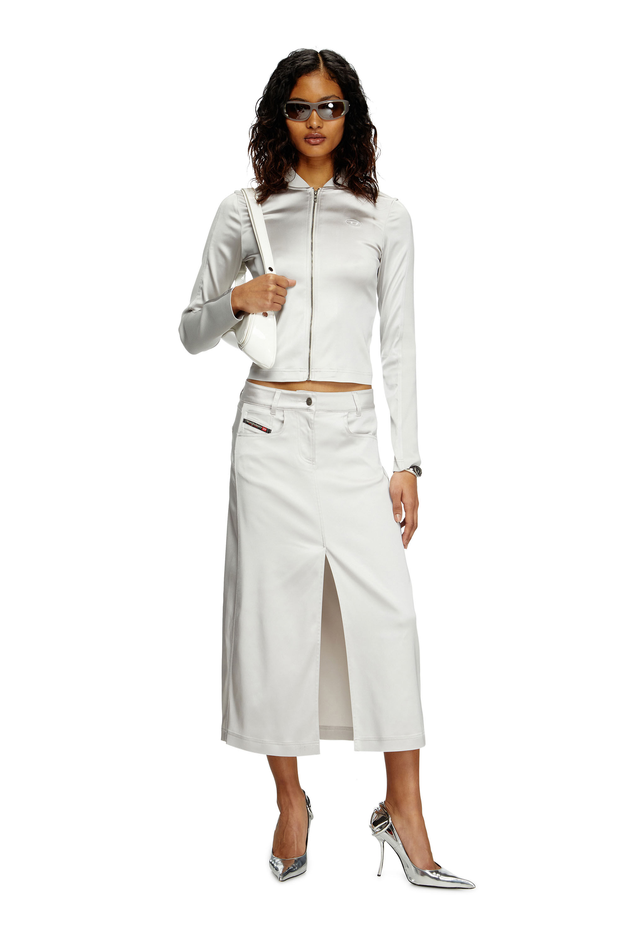 Diesel - O-EBBEY, Female's Midi dress in stretch satin in ホワイト - 1