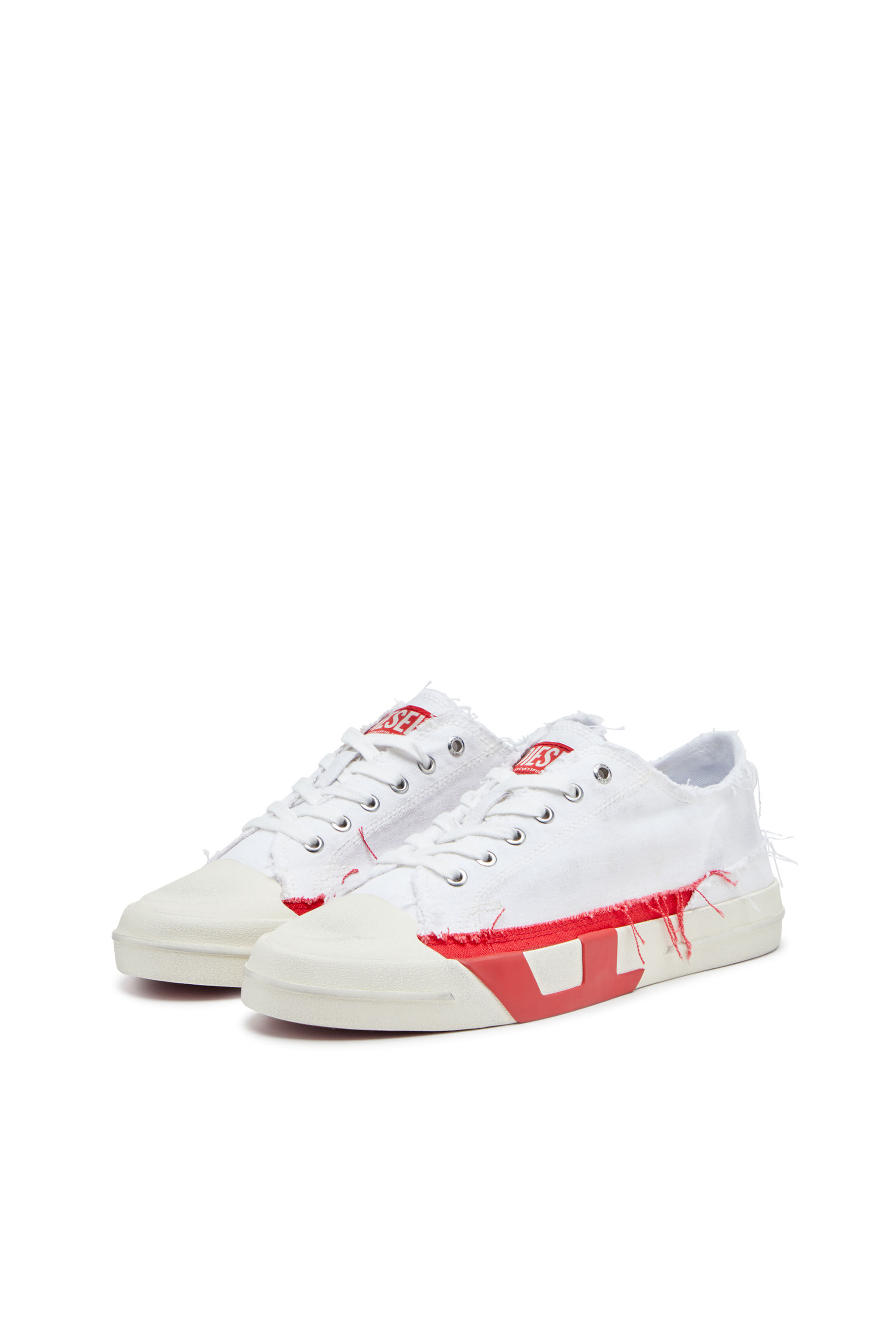 Diesel - S-D-VERSE LOW, Male's S-D-Verse-Dirty-effect canvas sneakers in ホワイト/レッド/ブルー - 9