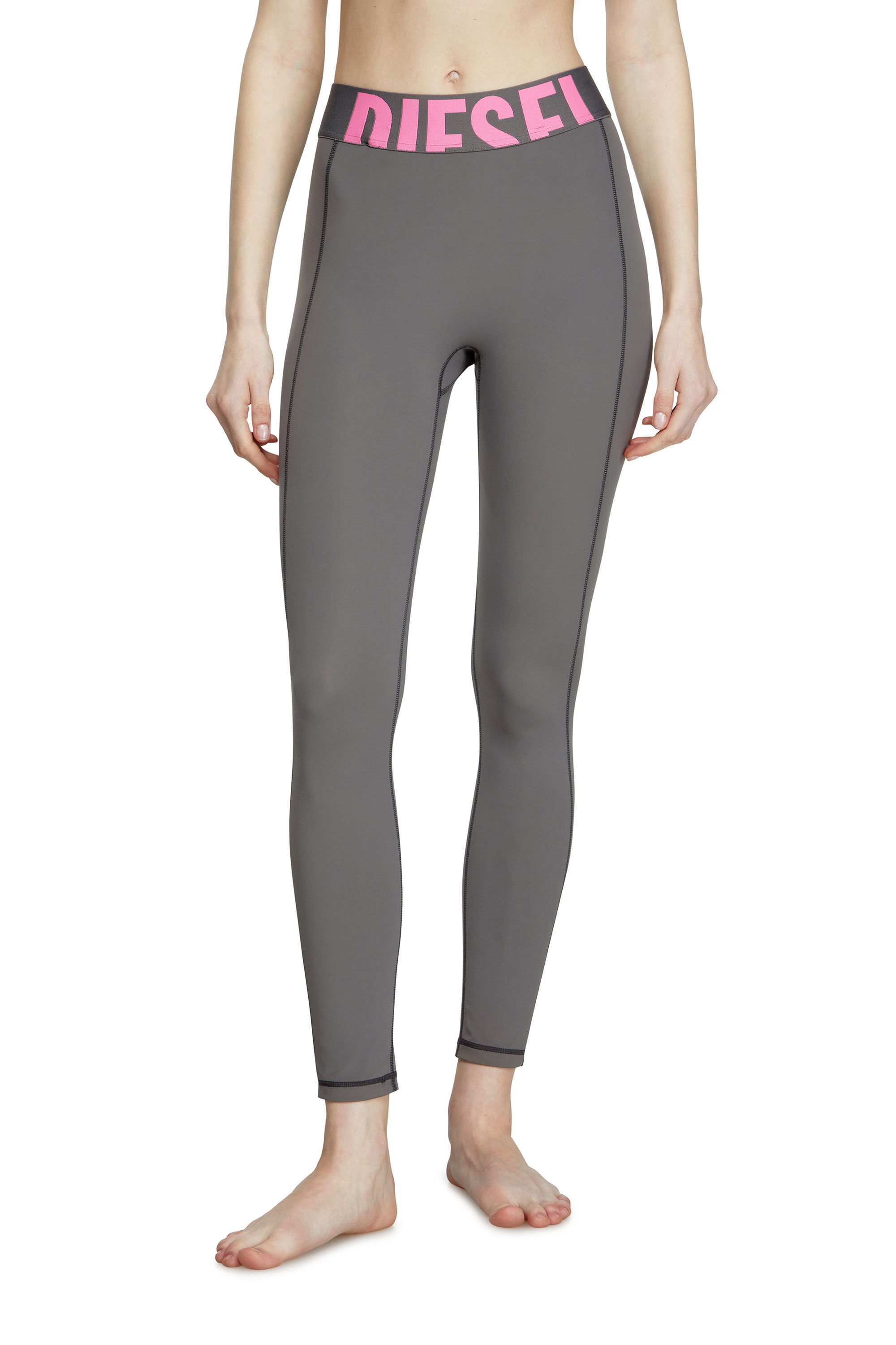 Diesel - ADELINE-D-POP, Female's Microfibre leggings with cut-off logo in グレー - 3