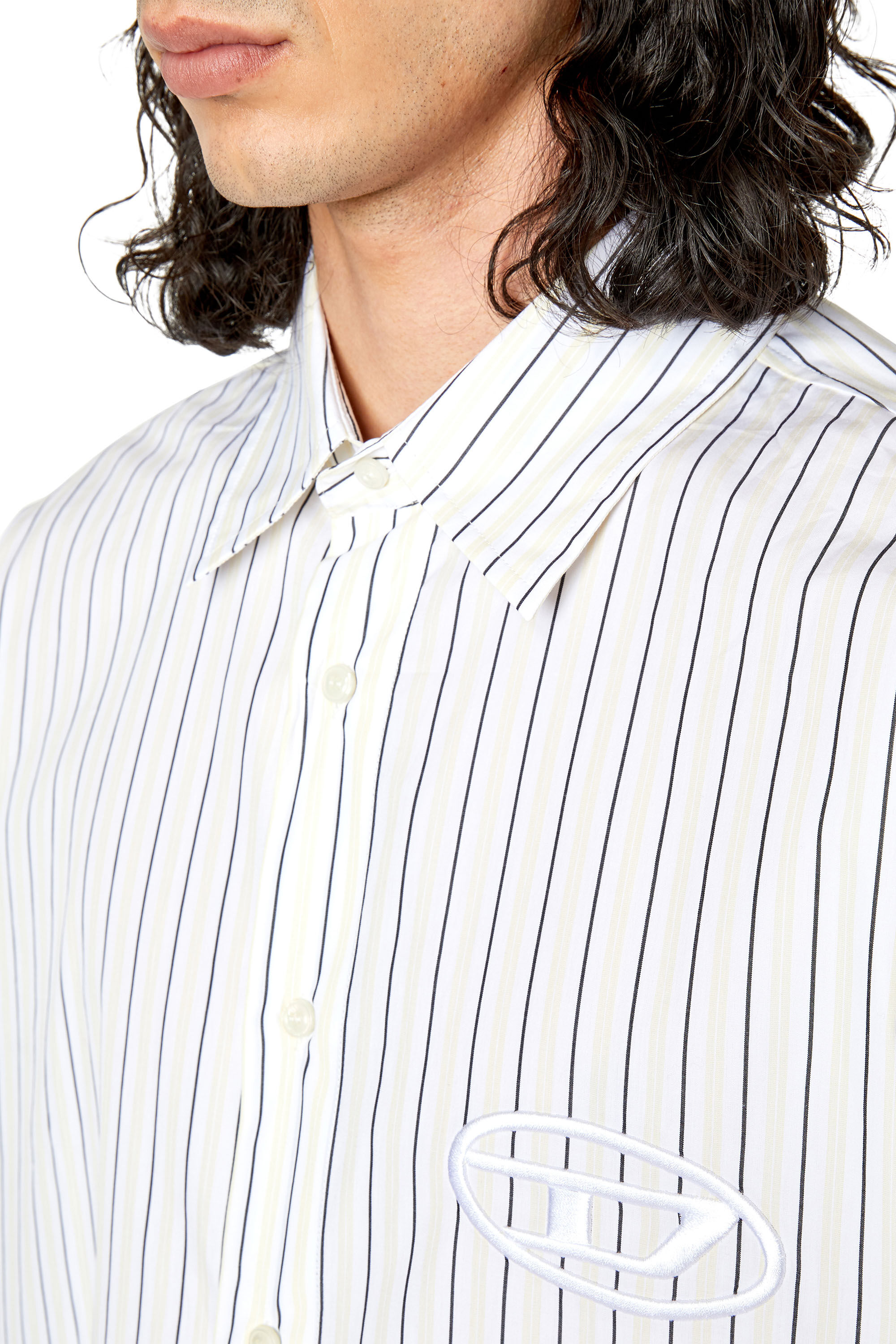 Diesel - S-DOUBLY-STRIPE, Male's シャツ オーバ―サイズ in ホワイト/イエロー - 4