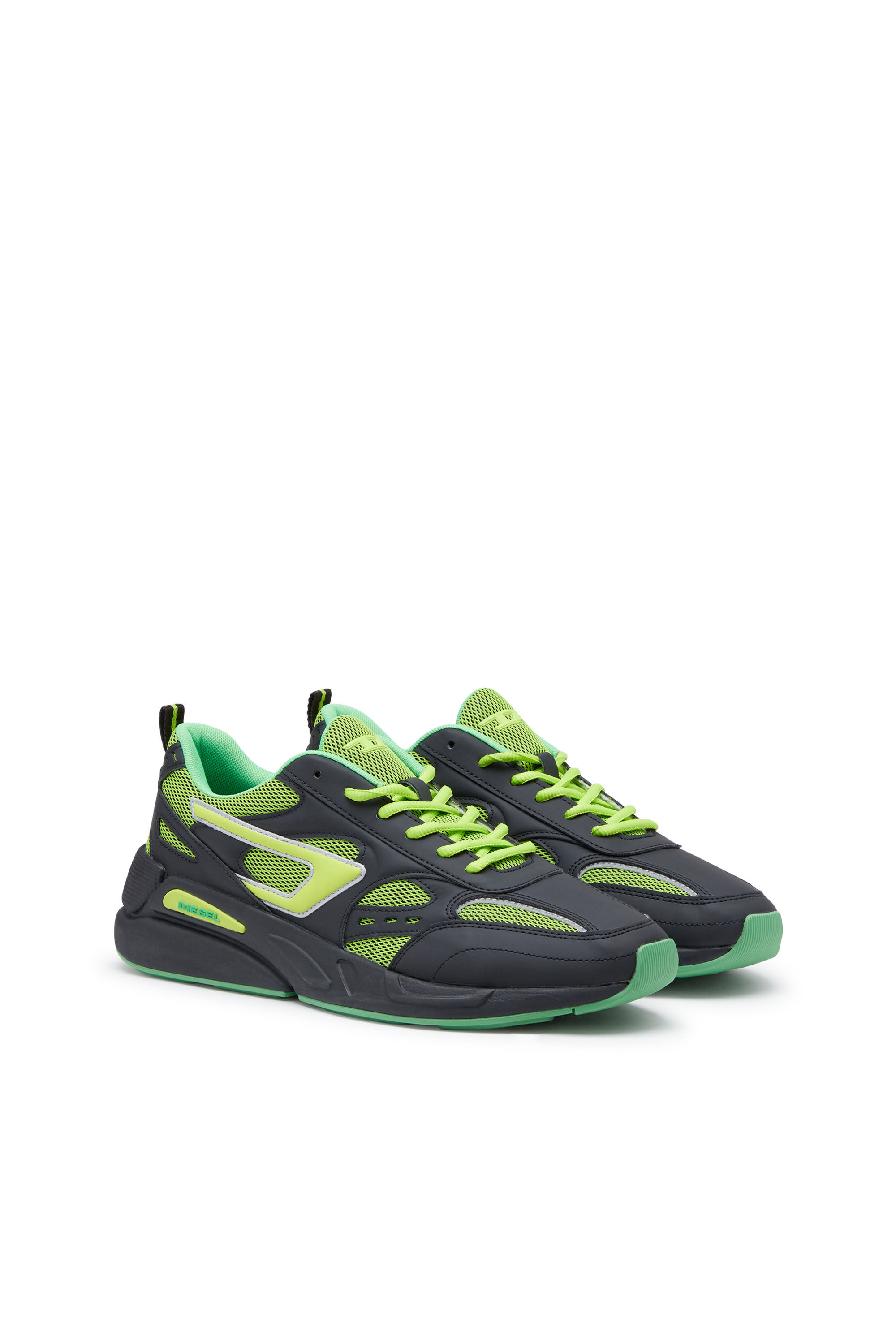 Diesel - S-SERENDIPITY SPORT, Male's フェイクレザー エアメッシュ スニーカー - S-Serendipity Sport in ブラック/グリーン - 2