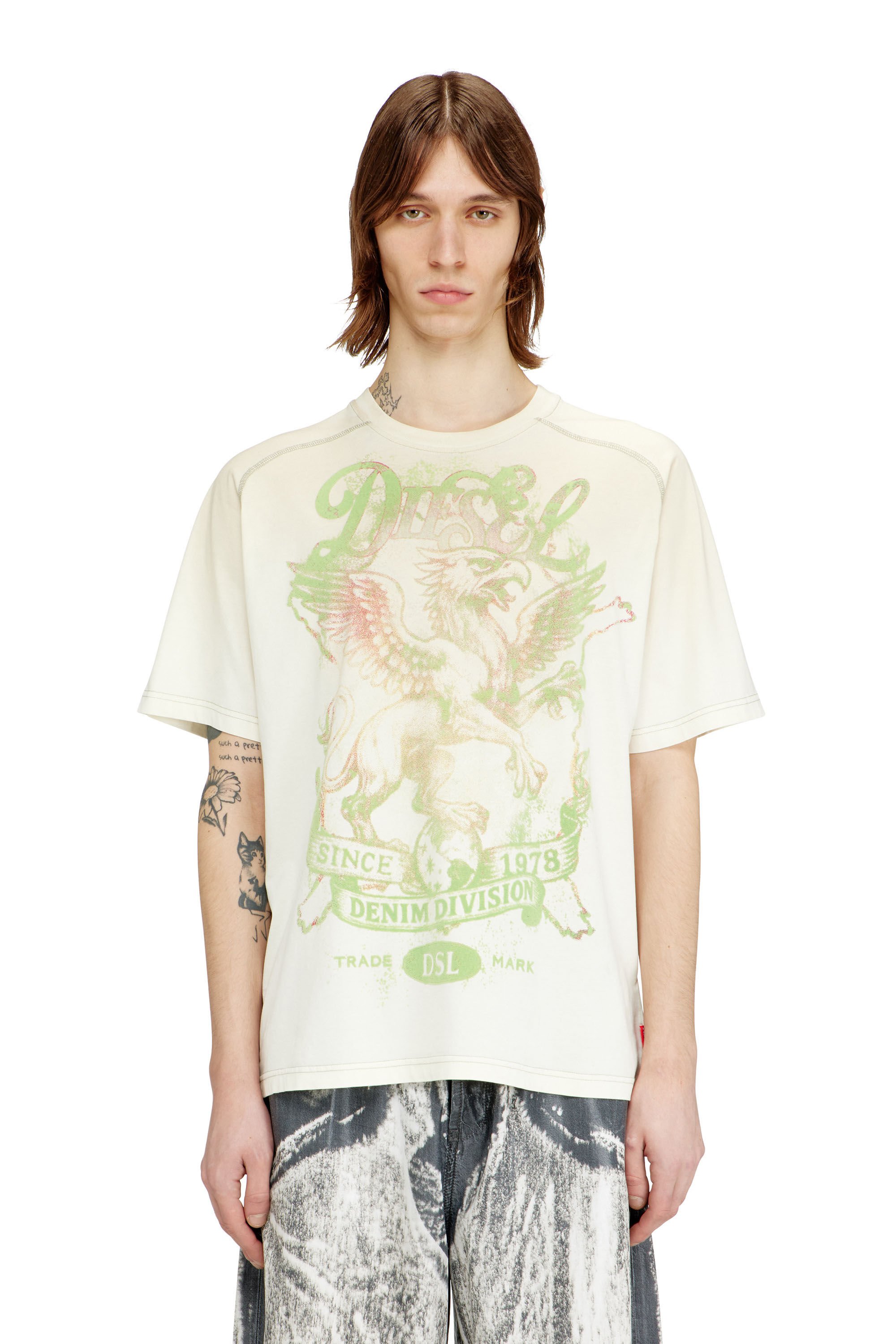 Diesel - T-GRIFFO, Male's T-shirt with griffin print in グリーン/ホワイト - 3