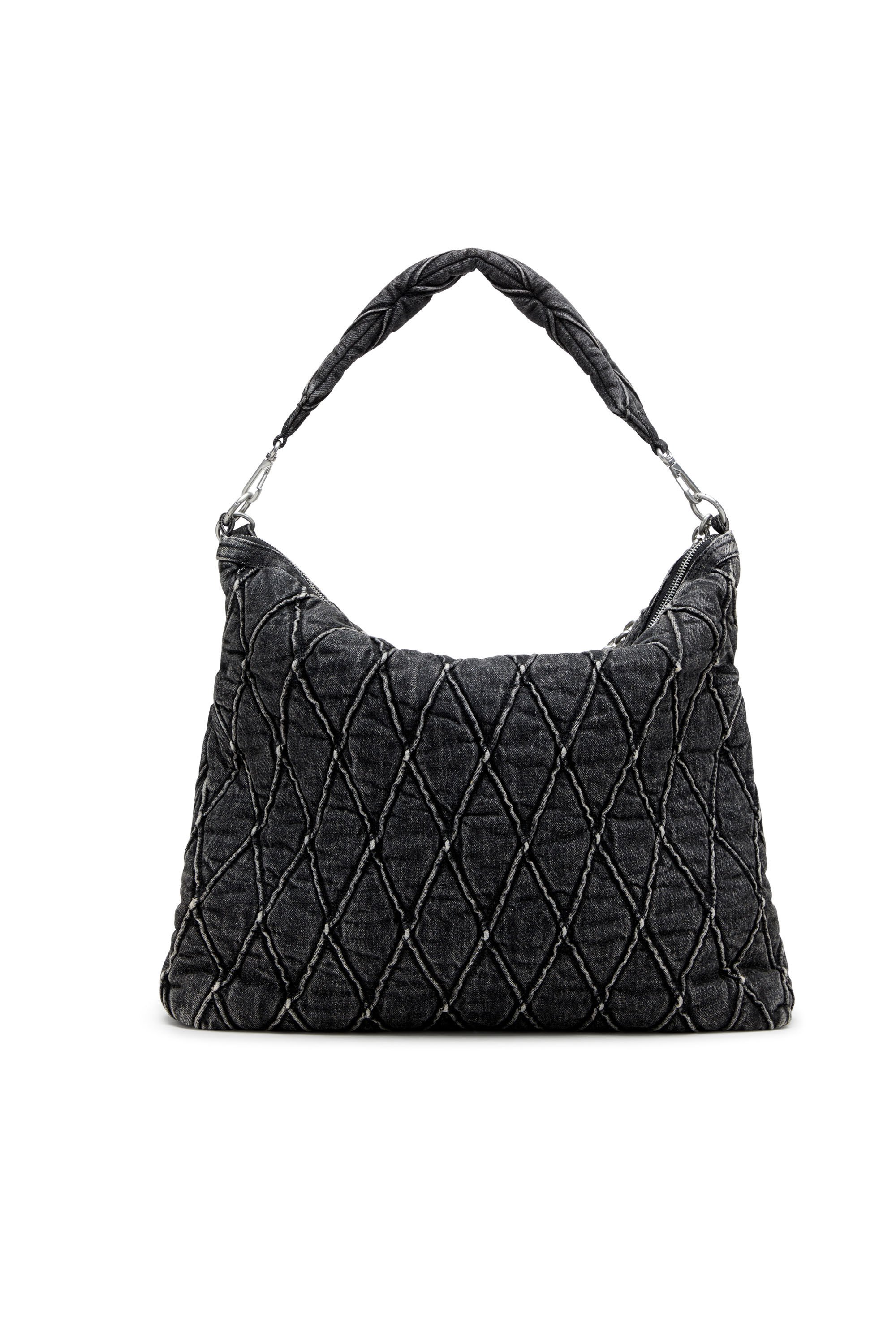 Diesel - CHARM-D HOBO, Female's Charm-D-Large hobo in treated quilted denim in ブラック - 3