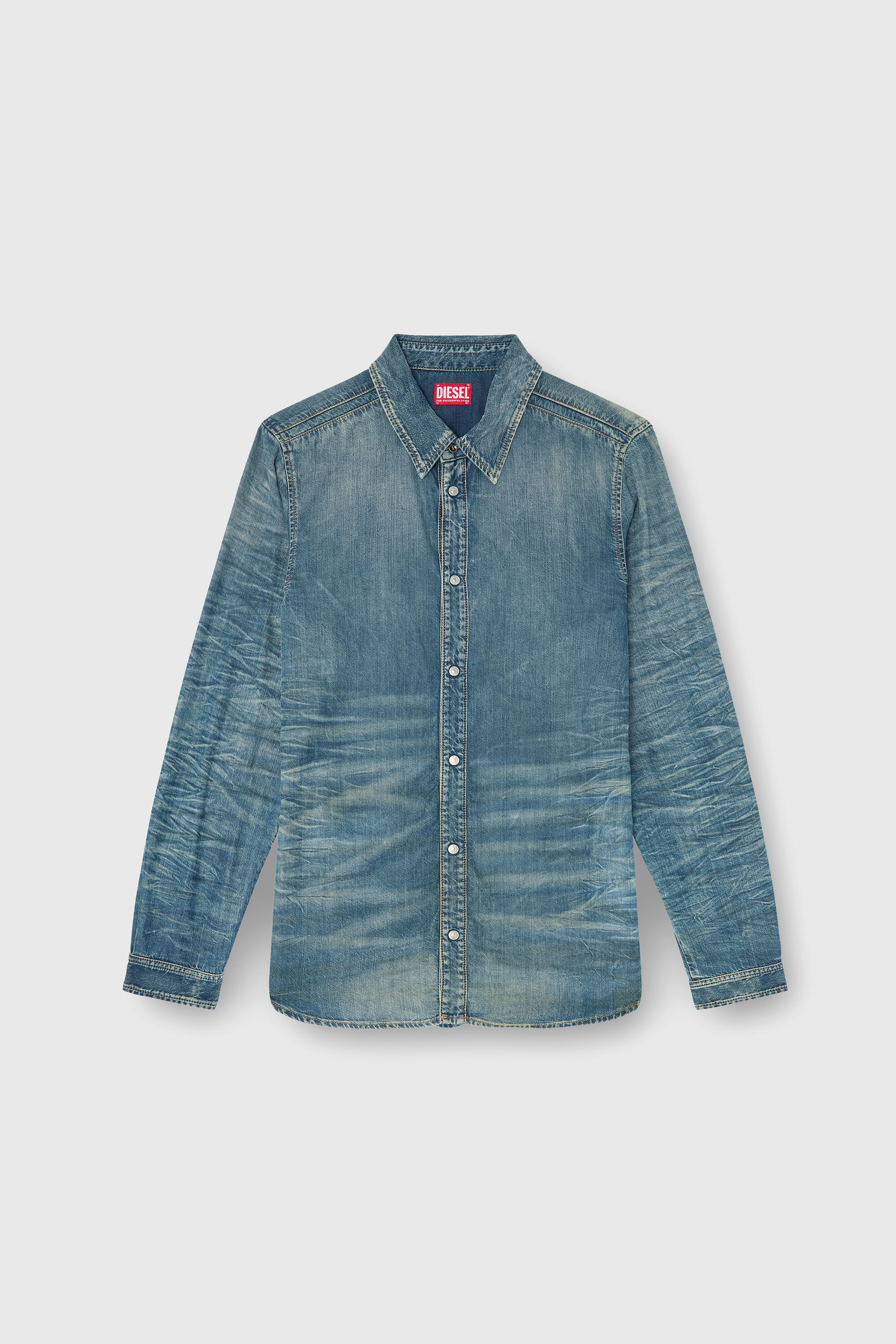 Diesel - D-SYNAR-FSJ4, Male's Shirt in dirty-effect creased denim in null - 2
